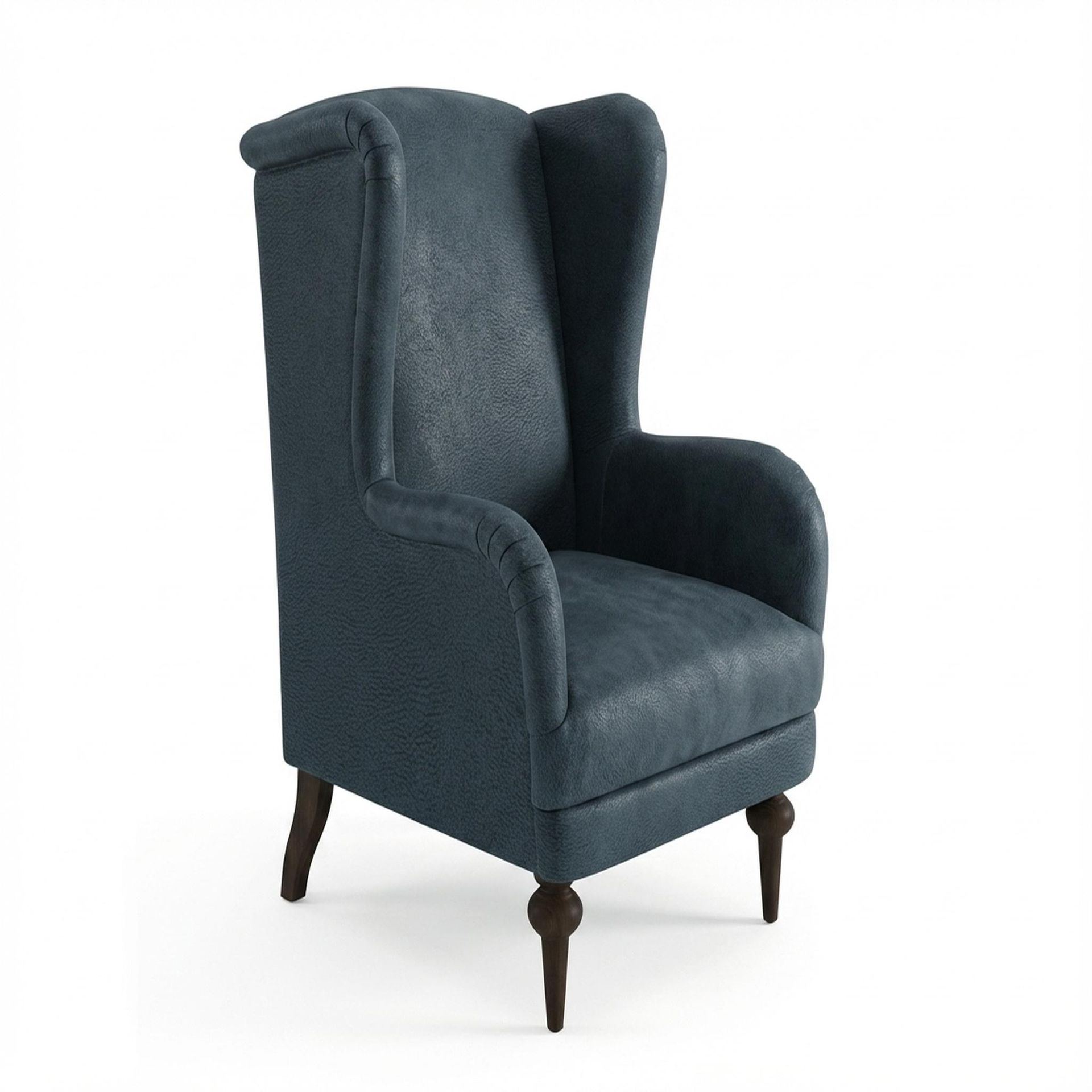 Lydia Accent Chair, Coco Walnut Legs Essential Vintage Blue Upholstery