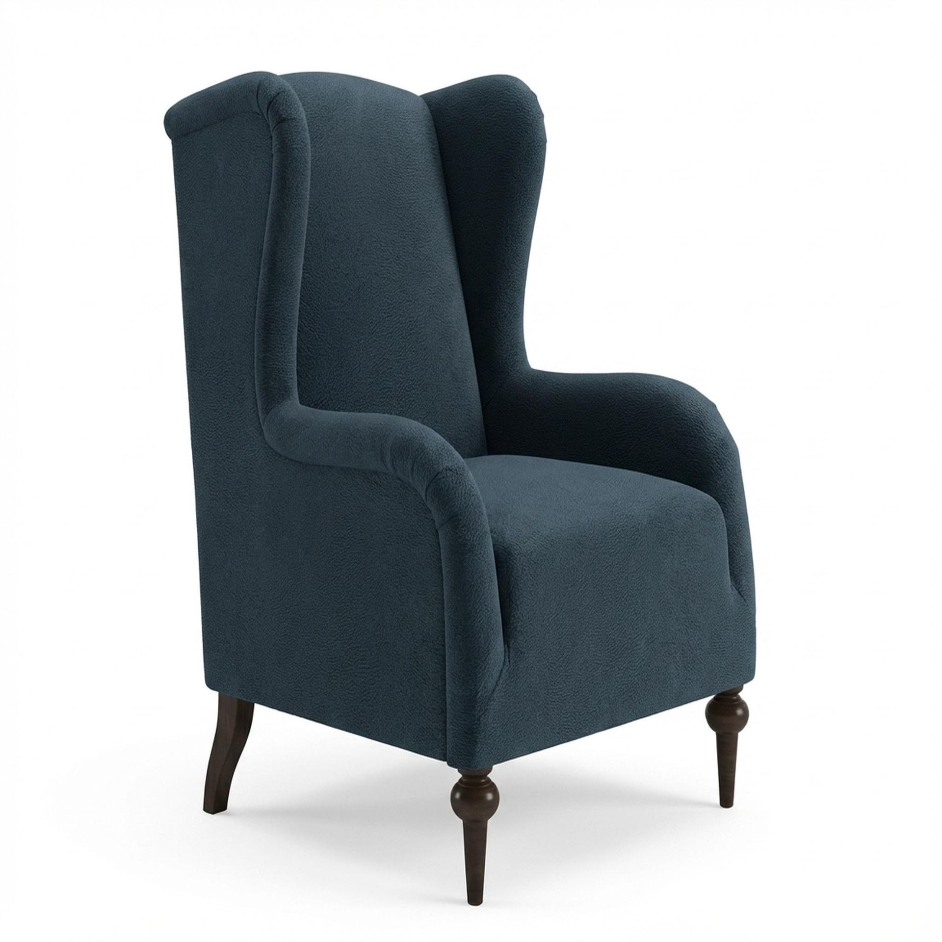 Lydia Accent Chair, Coco Walnut Legs Essential Vintage Blue Upholstery