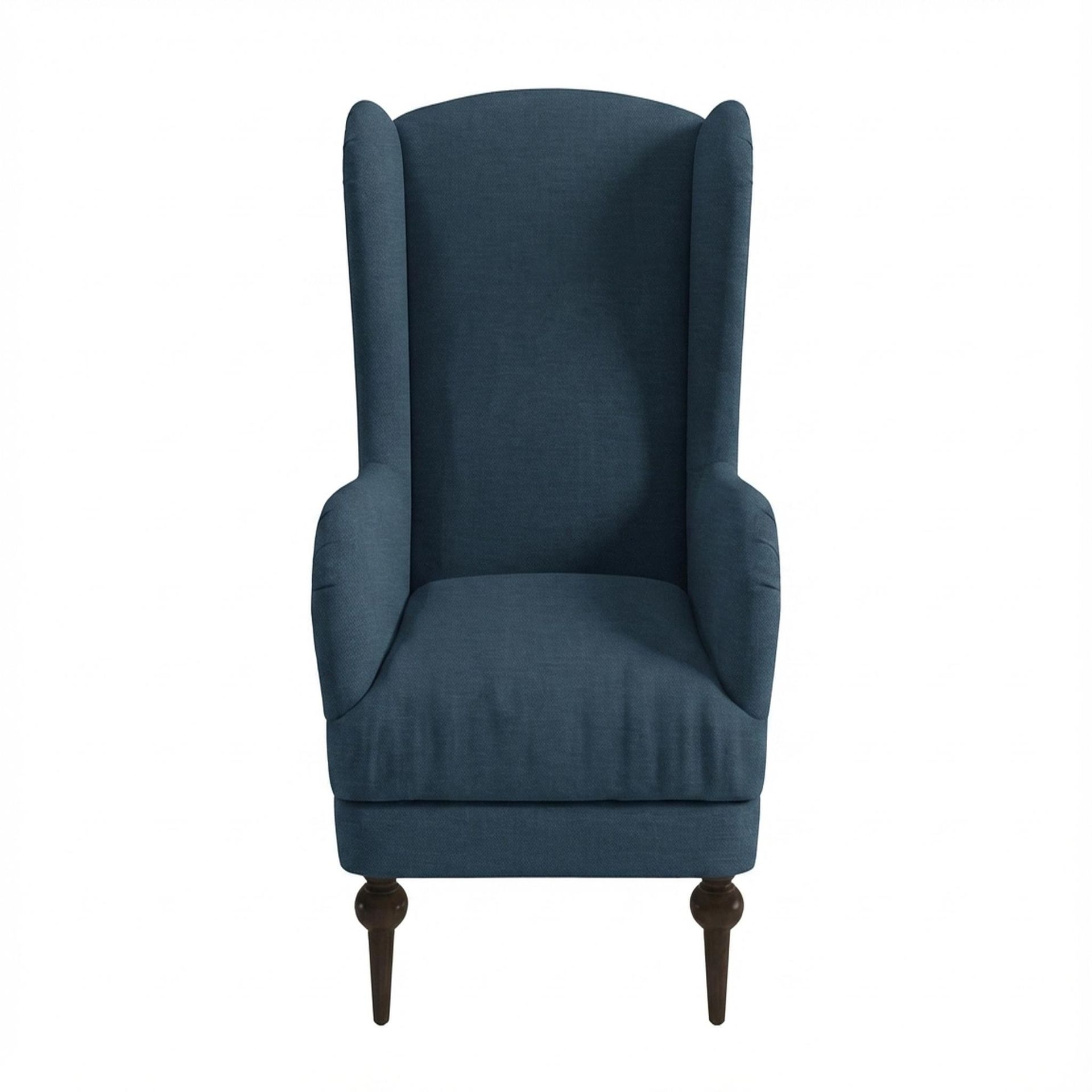 Lydia Accent Chair, Coco Walnut Legs Essential Aegean Blue Upholstery