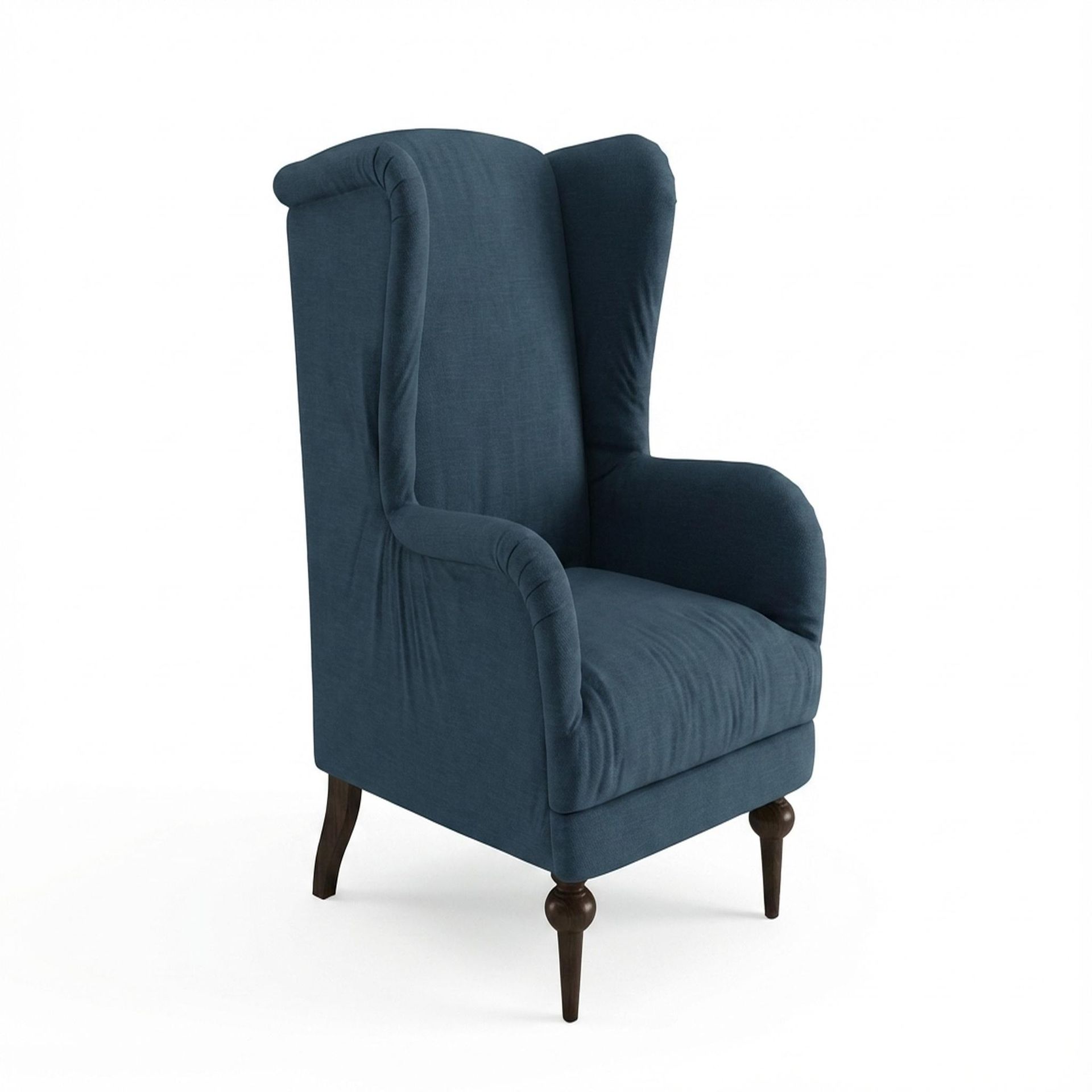 Lydia Accent Chair, Coco Walnut Legs Essential Aegean Blue Upholstery
