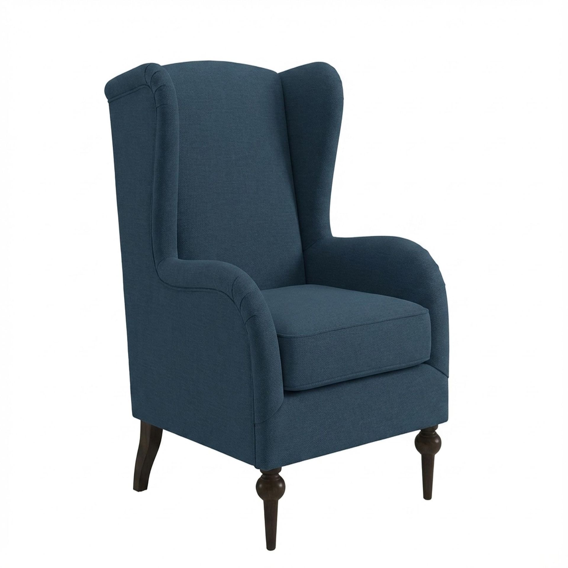 Lydia Accent Chair, Coco Walnut Legs Essential Aegean Blue Upholstery