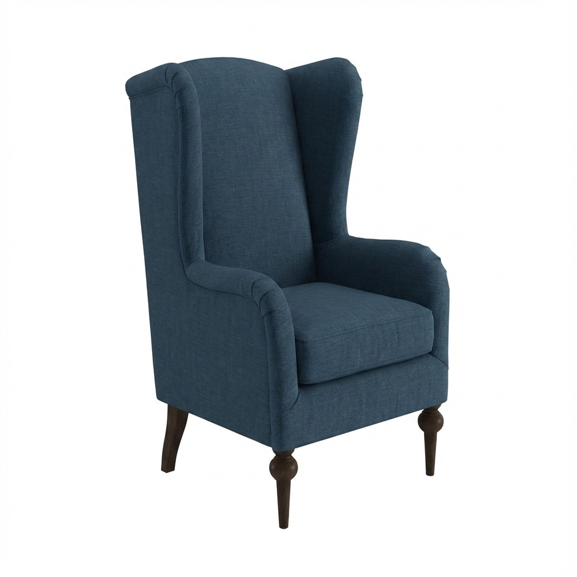 Lydia Accent Chair, Coco Walnut Legs Essential Aegean Blue Upholstery