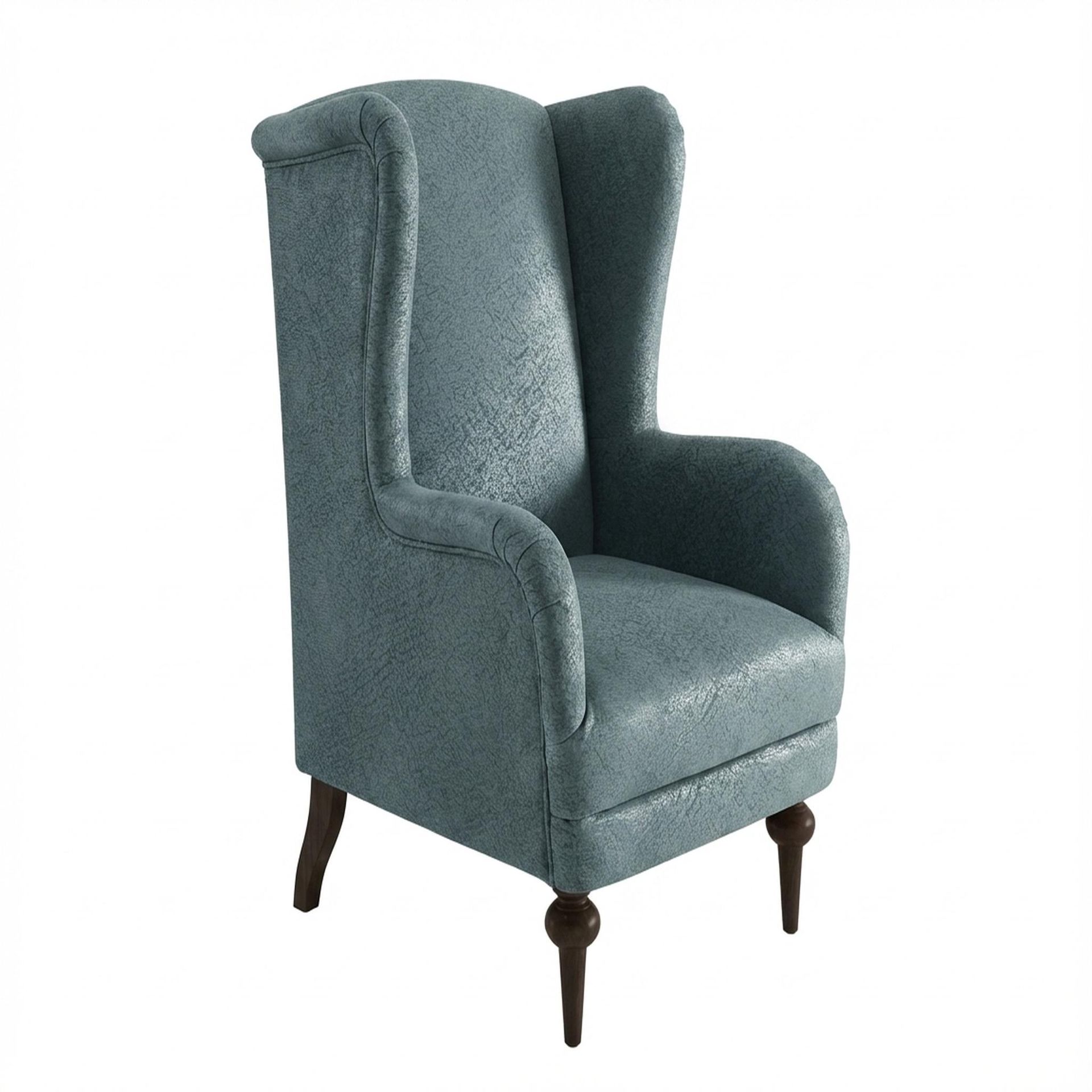 Lydia Accent Chair, Coco Walnut Legs Essential Teal Mist Upholstery
