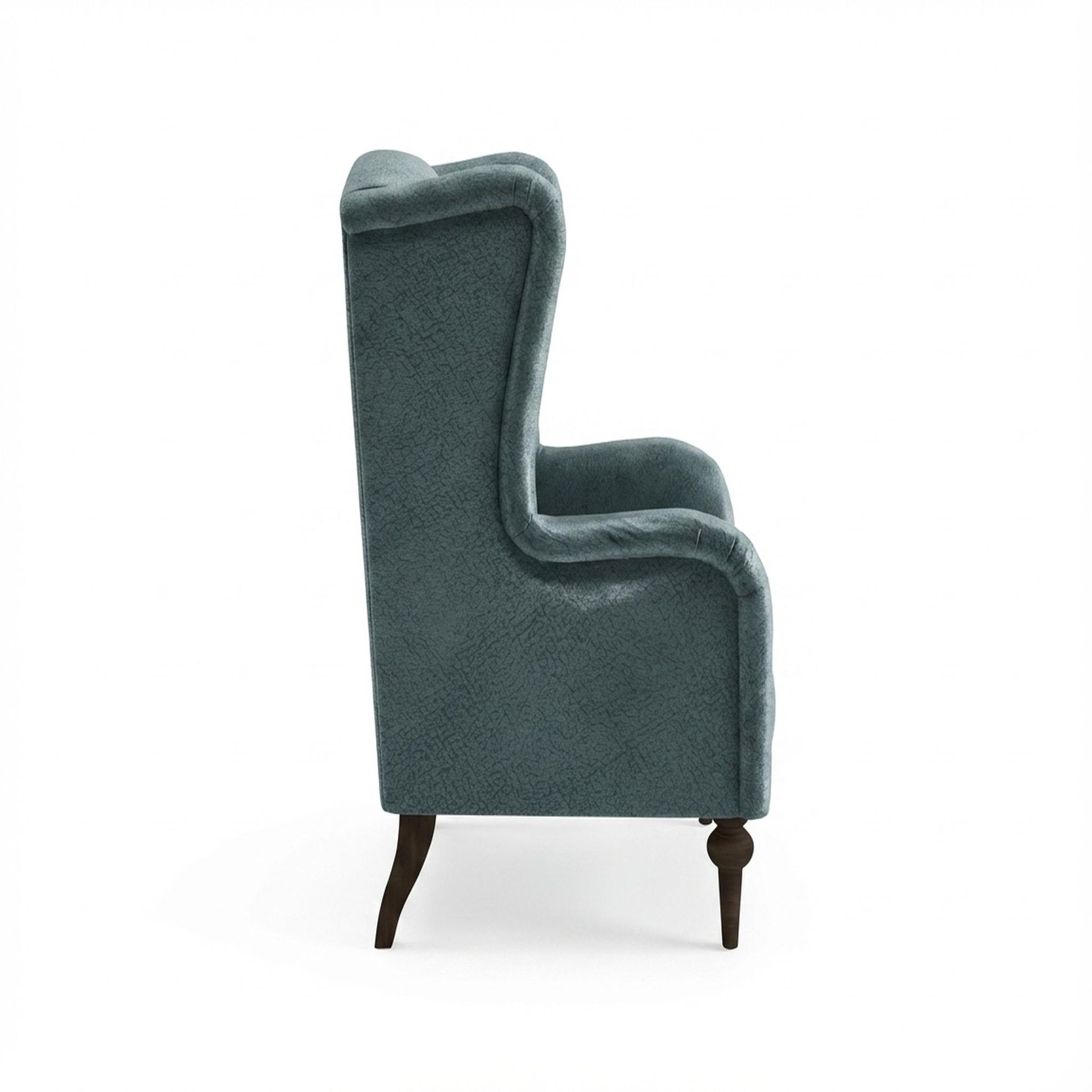 Lydia Accent Chair, Coco Walnut Legs Essential Teal Mist Upholstery