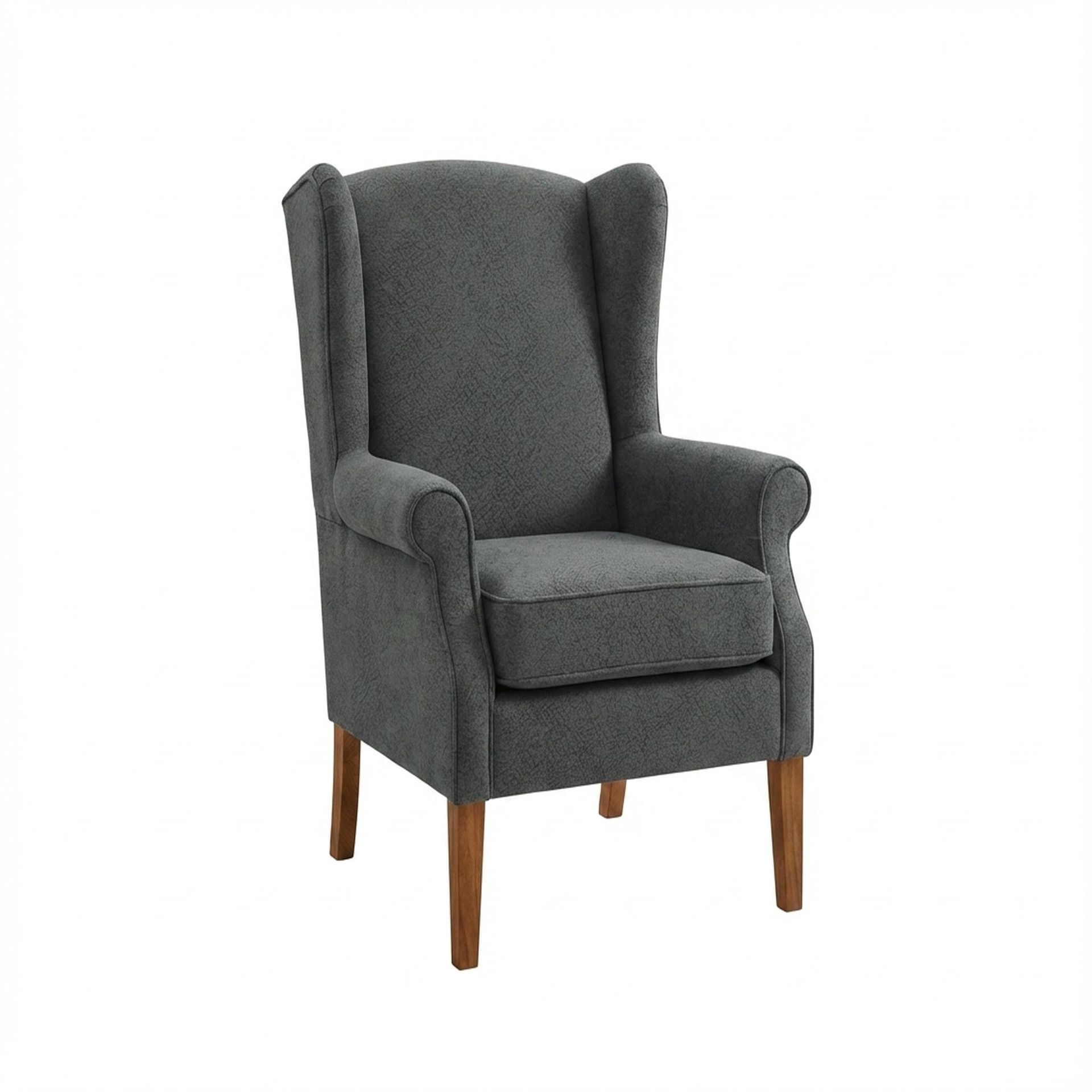 Lydia Accent Chair, Warm Cedar Legs Essential Frost Upholstery