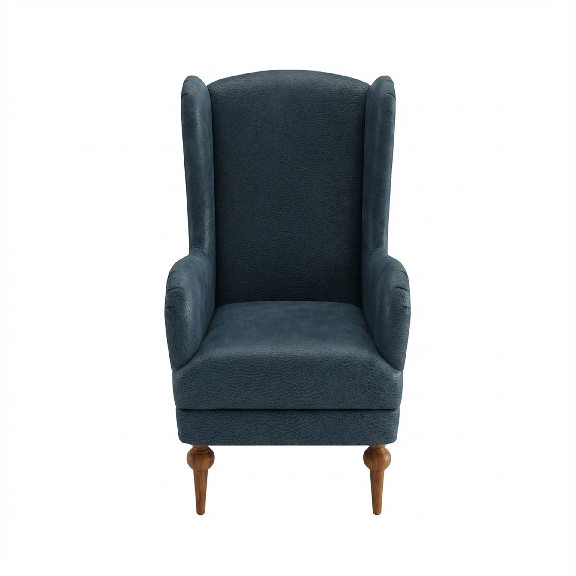 Lydia Accent Chair, Warm Cedar Legs Essential Vintage Blue Upholstery