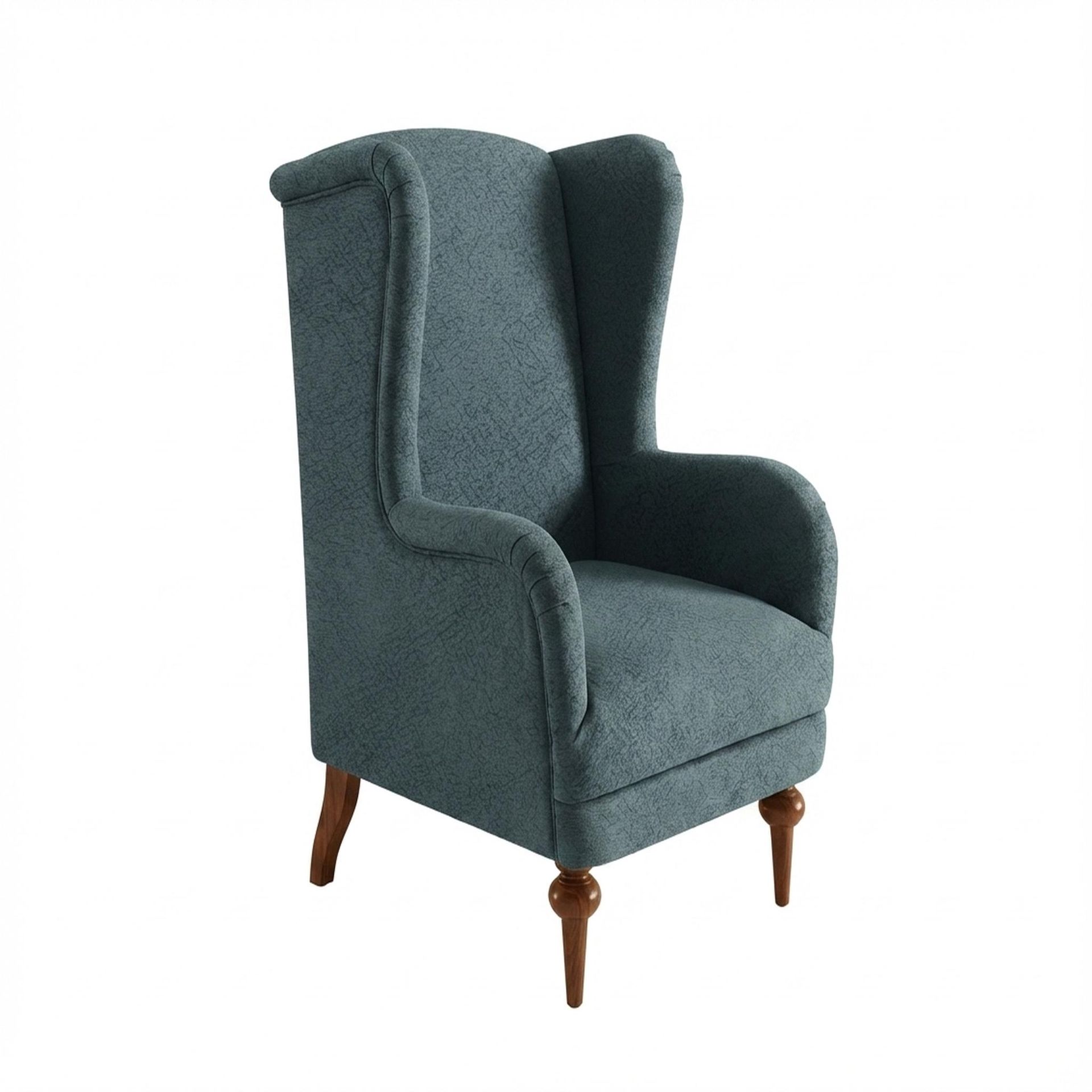 Lydia Accent Chair, Warm Cedar Legs Essential Teal Mist Upholstery