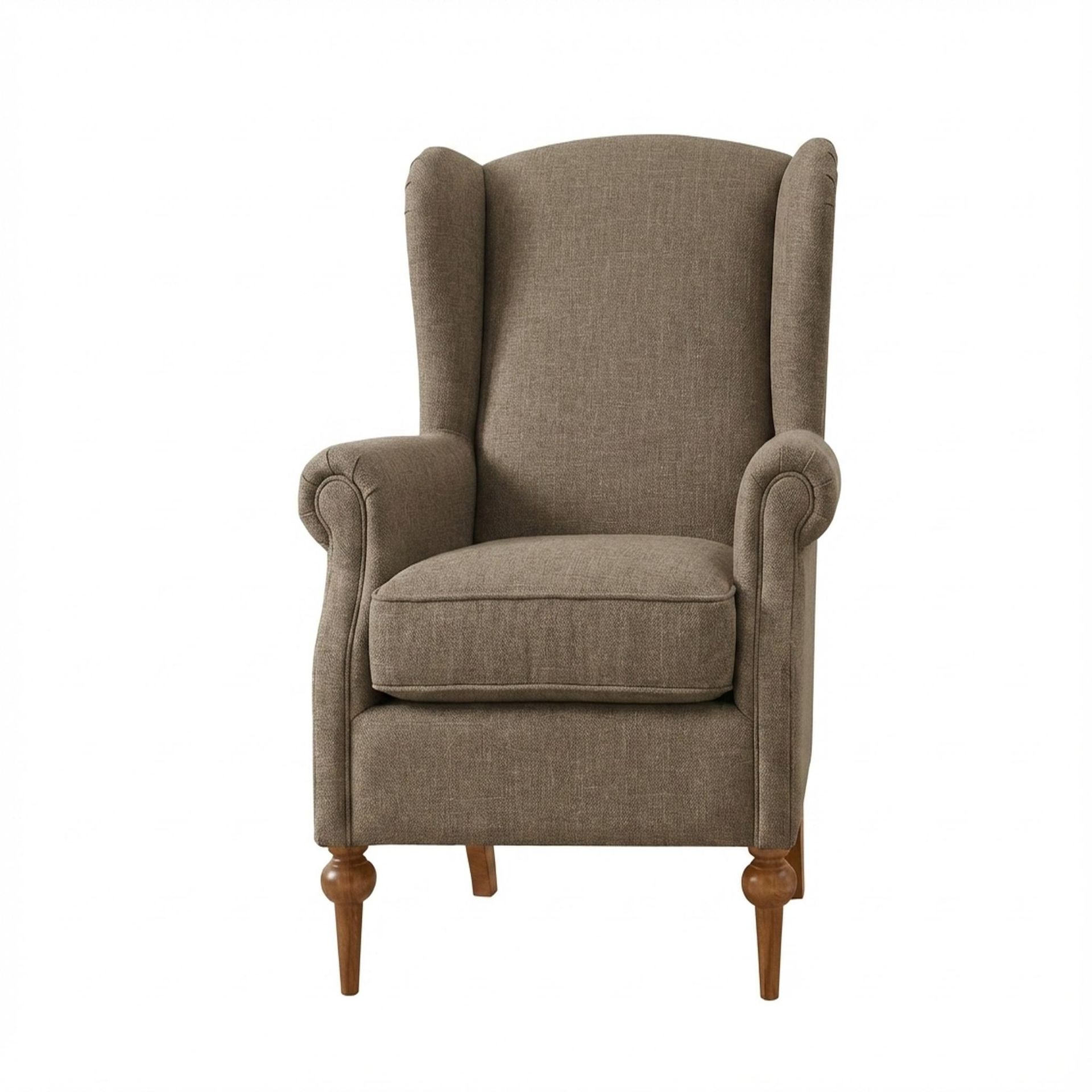Lydia Accent Chair, Warm Cedar Legs Premium Dusky Biege Upholstery