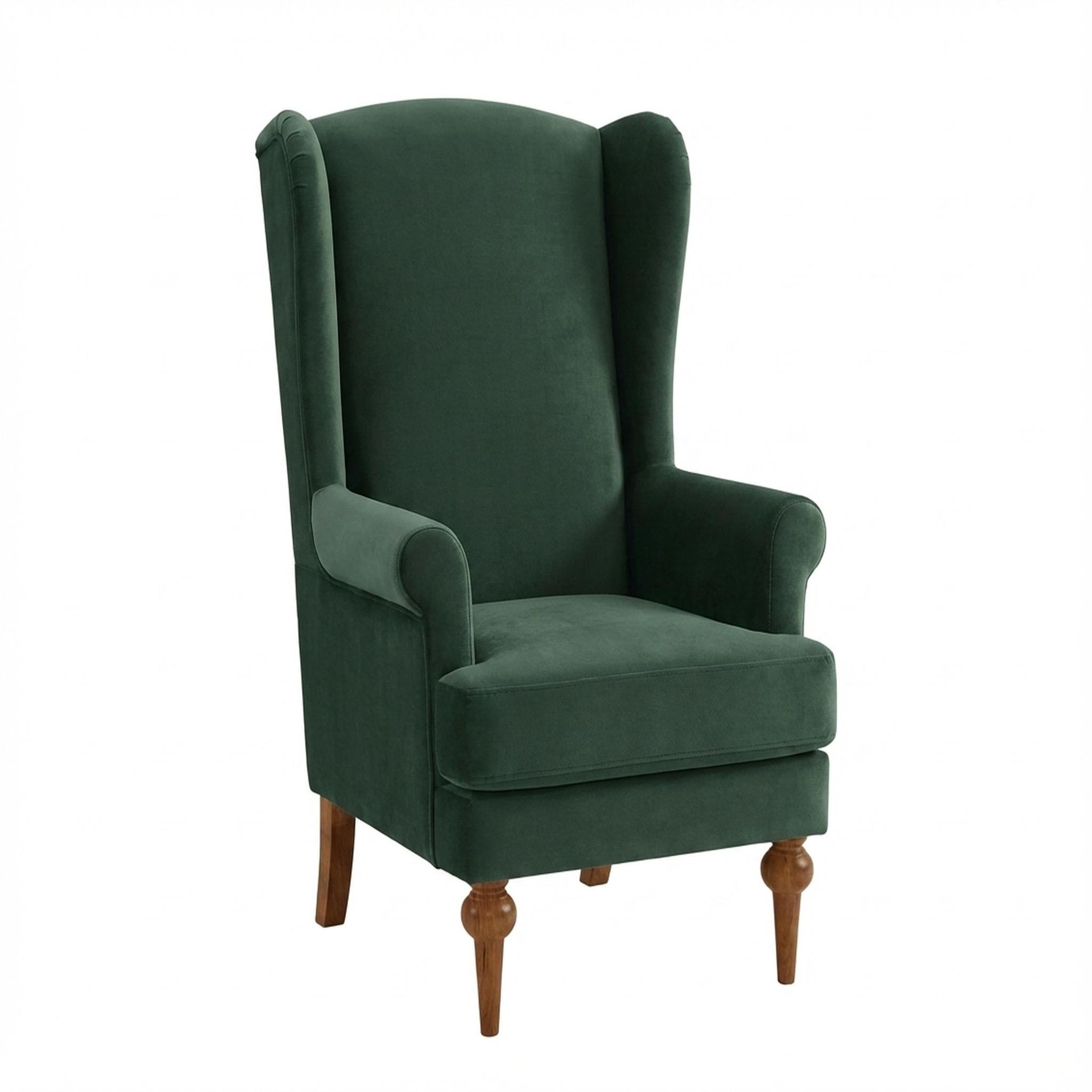Lydia Accent Chair, Warm Cedar Legs Premium Powder green Upholstery