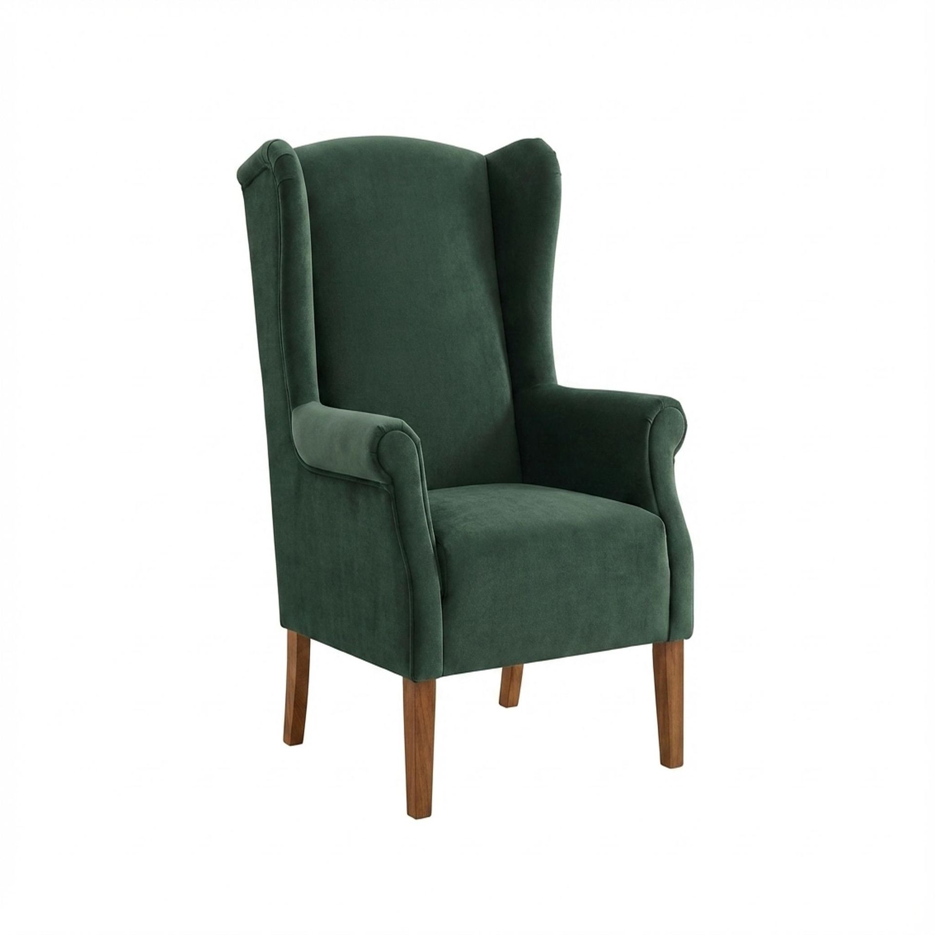 Lydia Accent Chair, Warm Cedar Legs Premium Powder green Upholstery