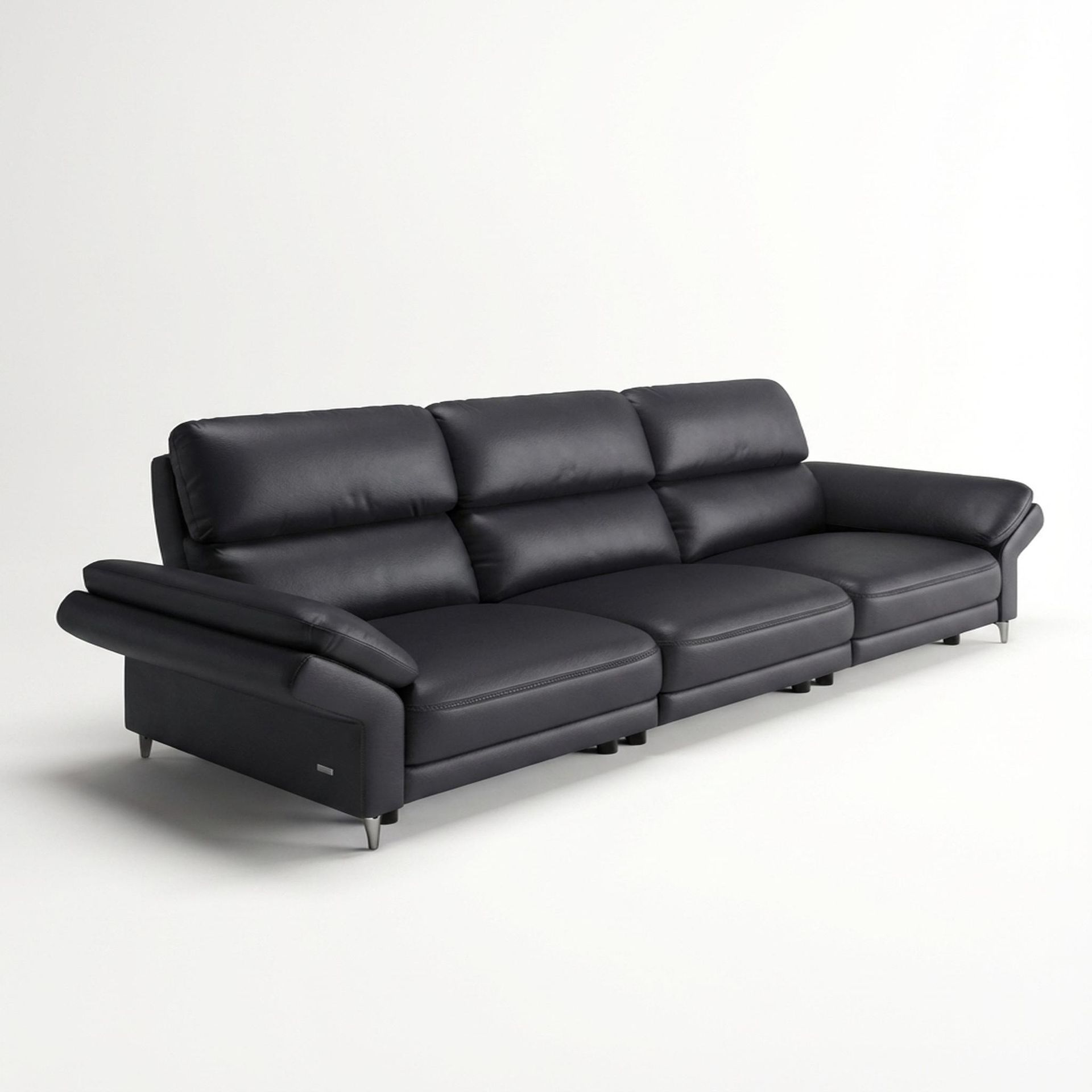 Olympus Relaxed Seat, 3 Seater Sofa, Mellow Black Leather Essential