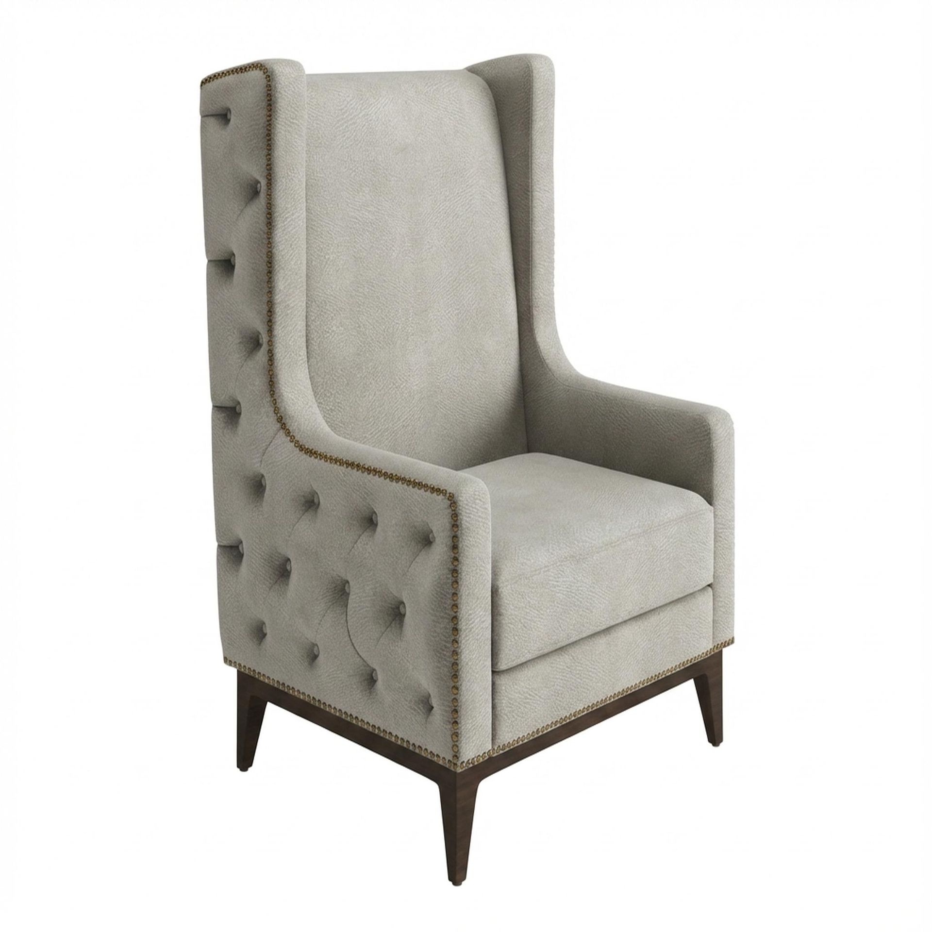 Tasha Tufted Accent Chair, Coco Walnut Legs Essential Bone Upholstery