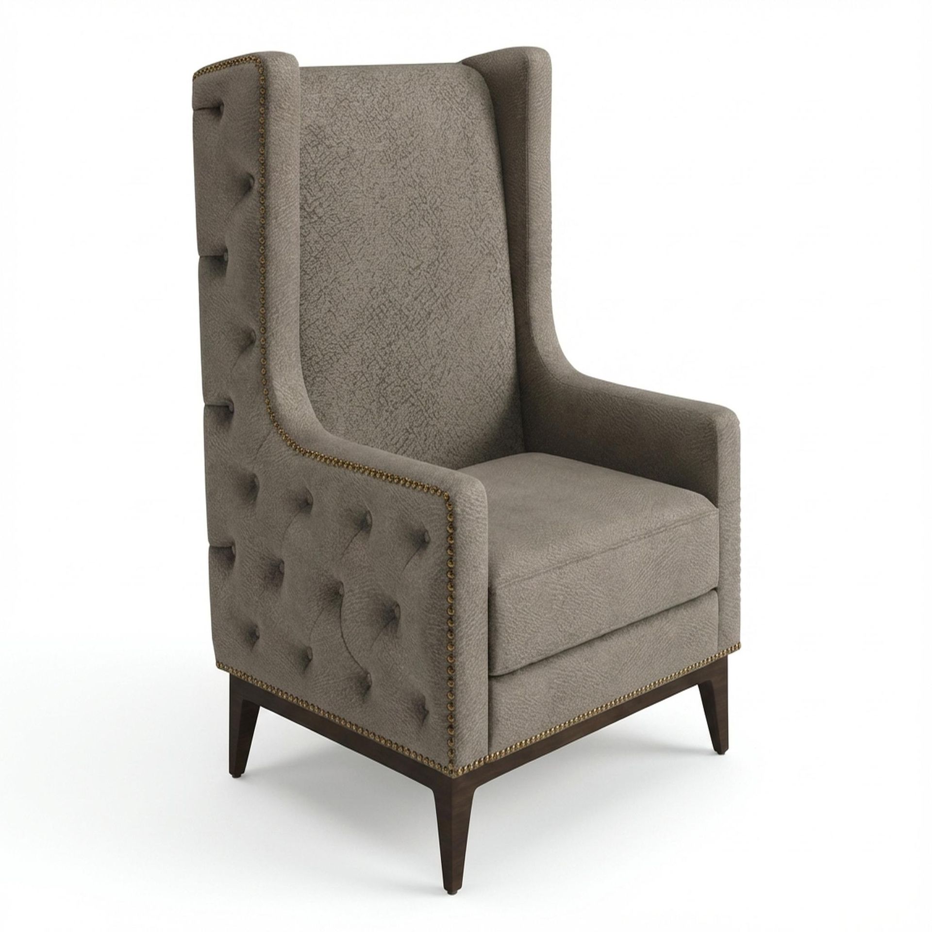 Tasha Tufted Accent Chair, Coco Walnut Legs Essential Biscuit Upholstery