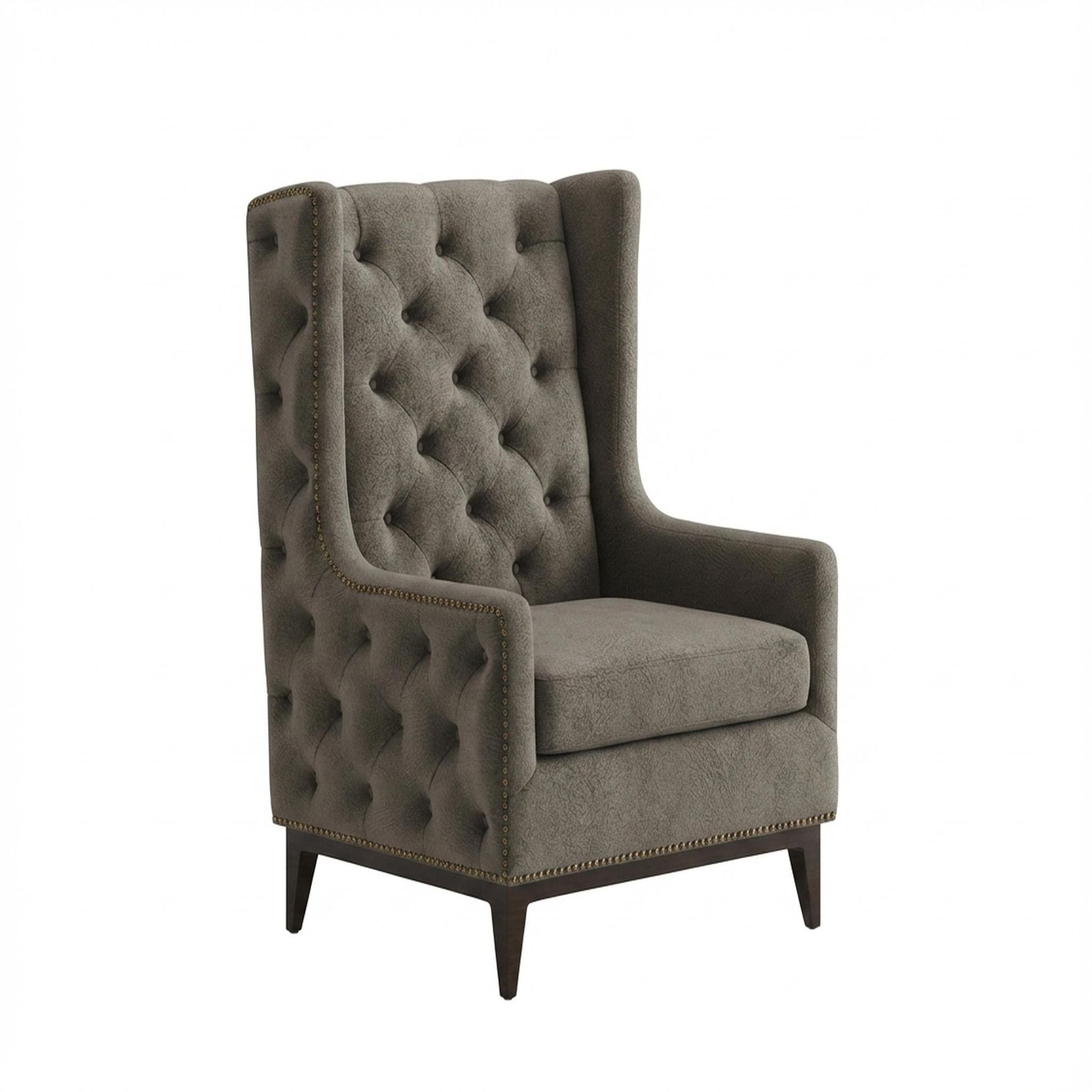 Tasha Tufted Accent Chair, Coco Walnut Legs Essential Biscuit Upholstery