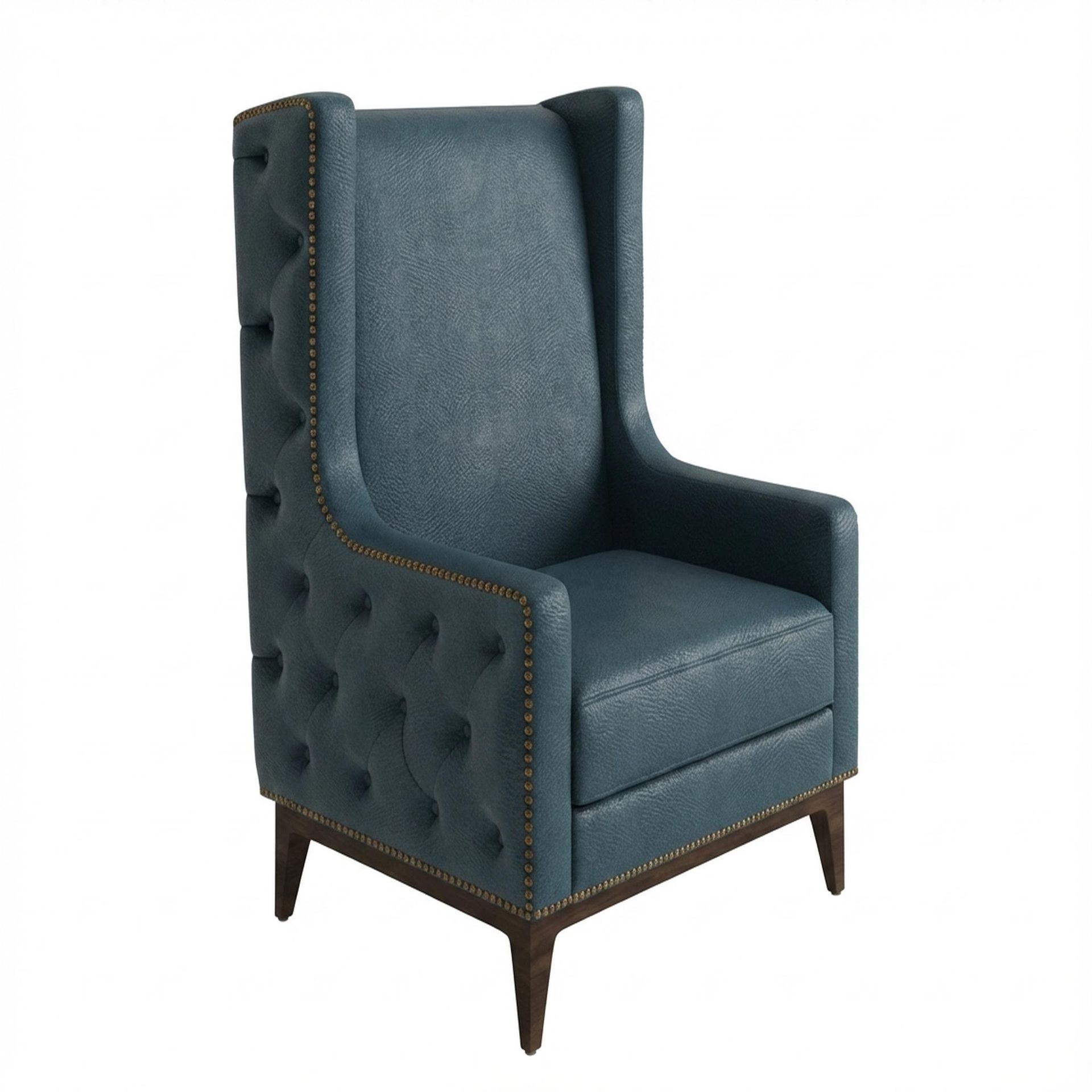 Tasha Tufted Accent Chair, Coco Walnut Legs Essential Vintage Blue Upholstery