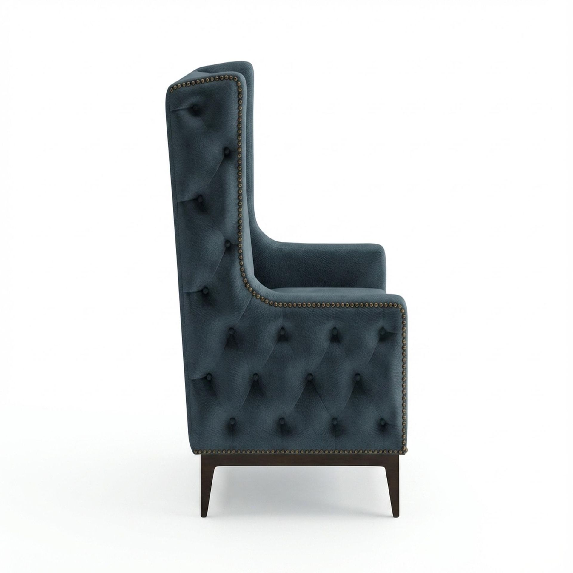 Tasha Tufted Accent Chair, Coco Walnut Legs Essential Vintage Blue Upholstery