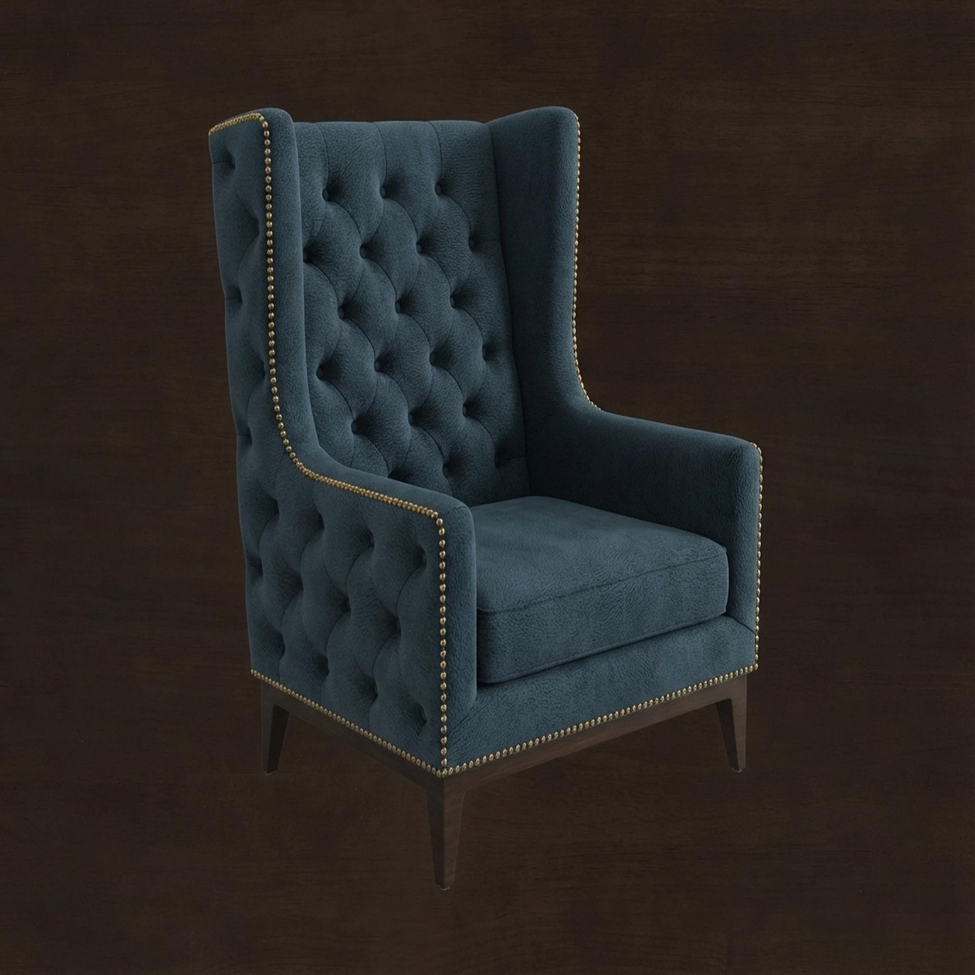 Tasha Tufted Accent Chair, Coco Walnut Legs Essential Vintage Blue Upholstery
