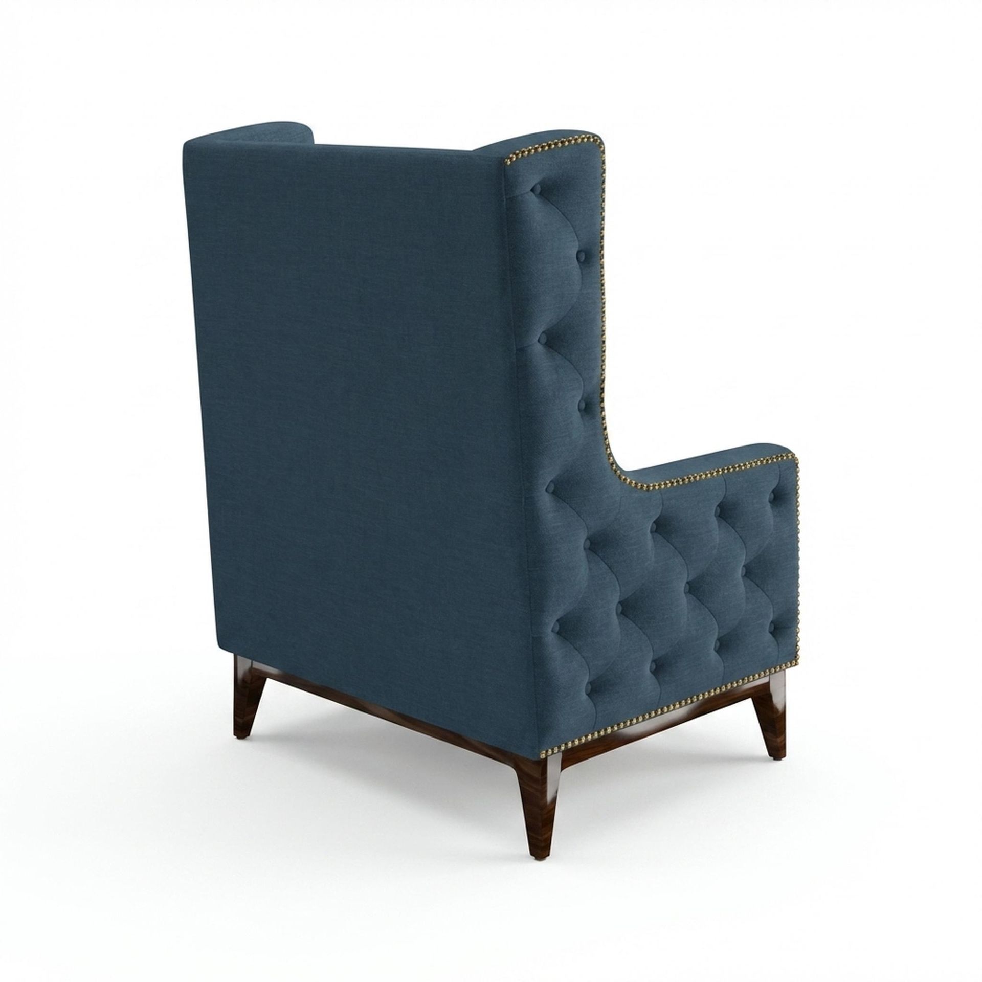 Tasha Tufted Accent Chair, Coco Walnut Legs Essential Aegean Blue Upholstery