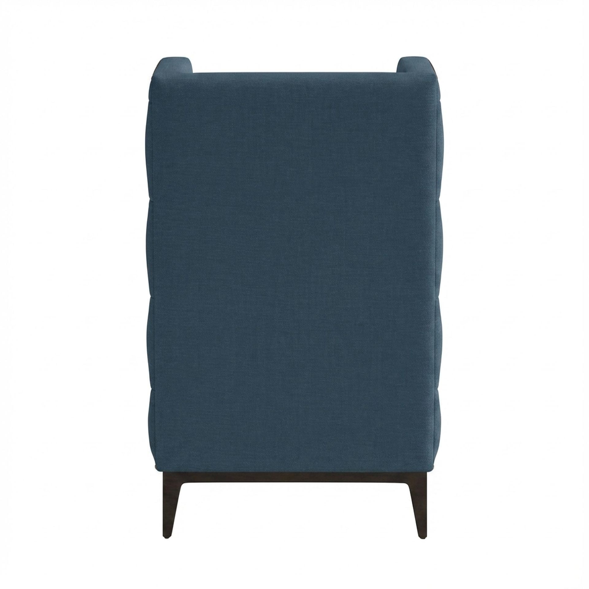 Tasha Tufted Accent Chair, Coco Walnut Legs Essential Aegean Blue Upholstery