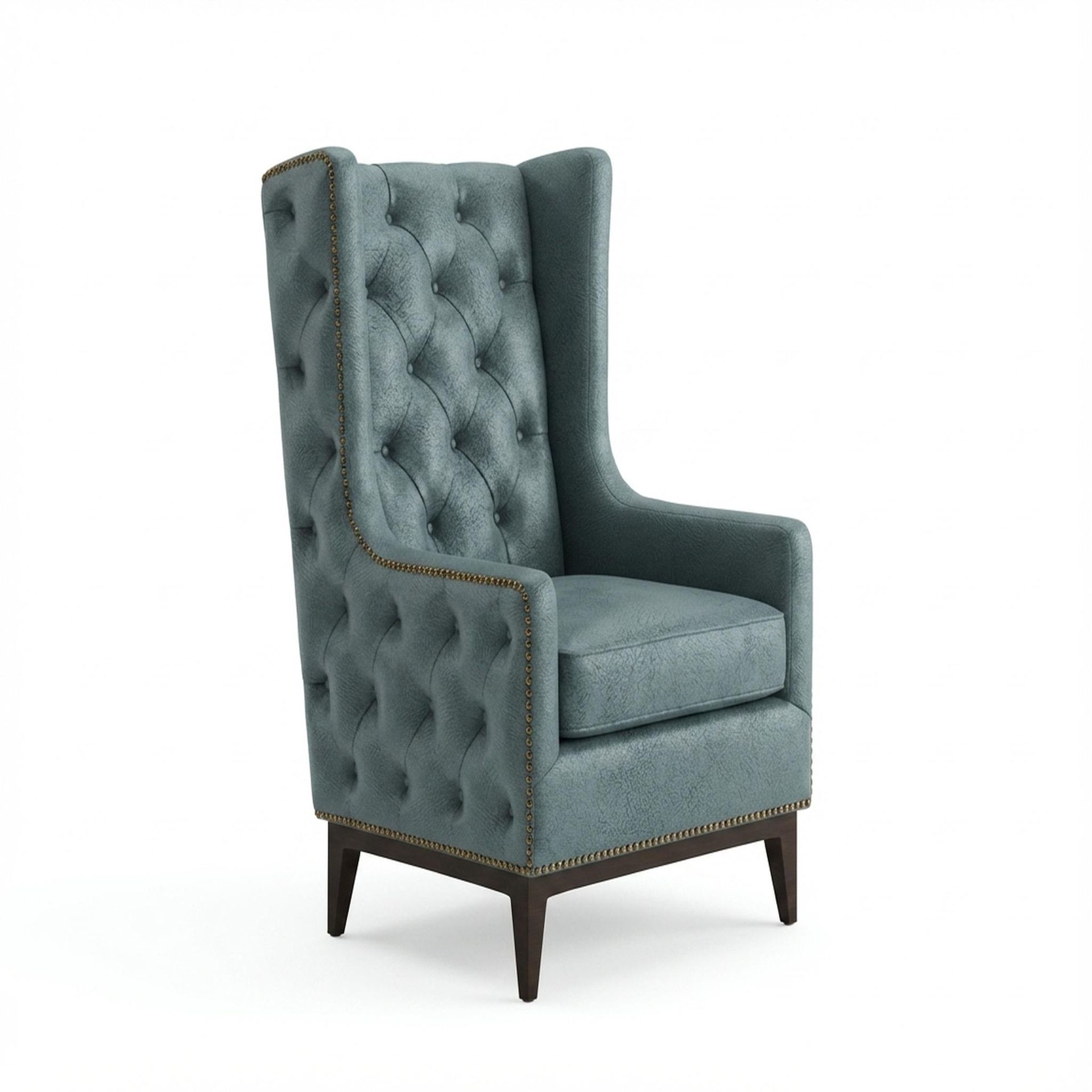 Tasha Tufted Accent Chair, Coco Walnut Legs Essential Teal Mist Upholstery