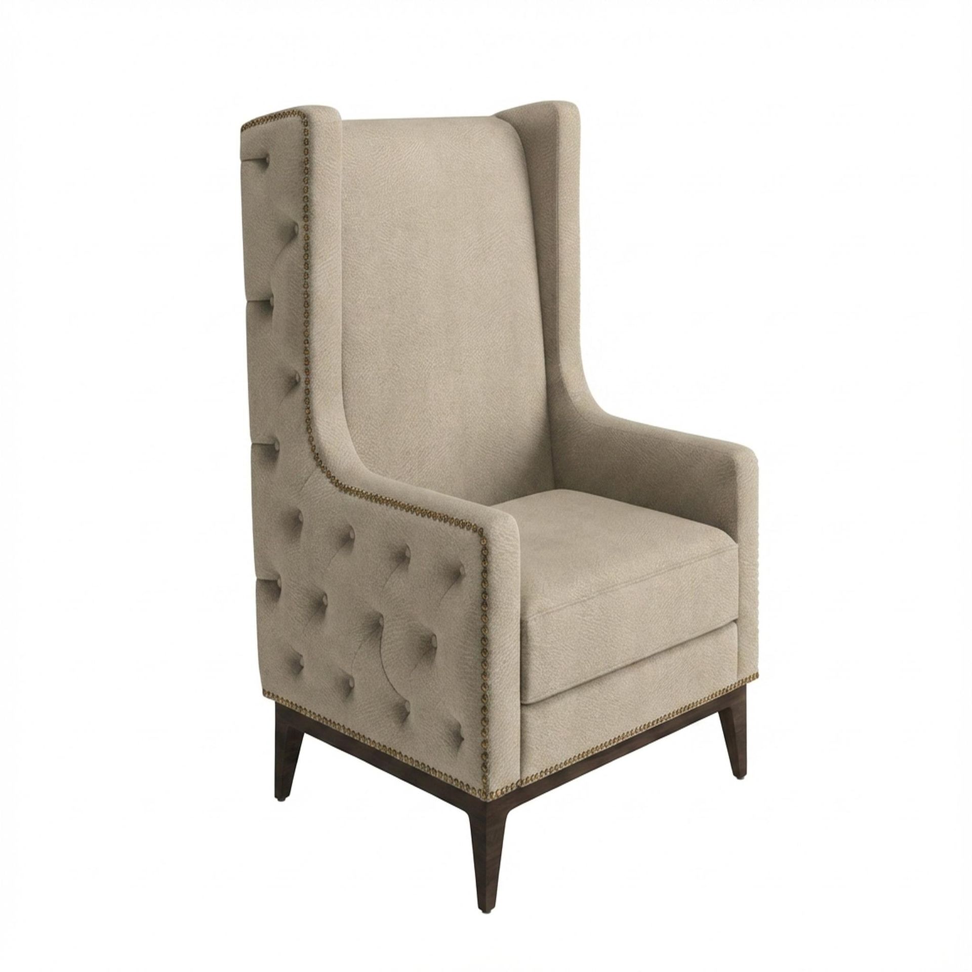 Tasha Tufted Accent Chair, Coco Walnut Legs Premium Alabaster Upholstery