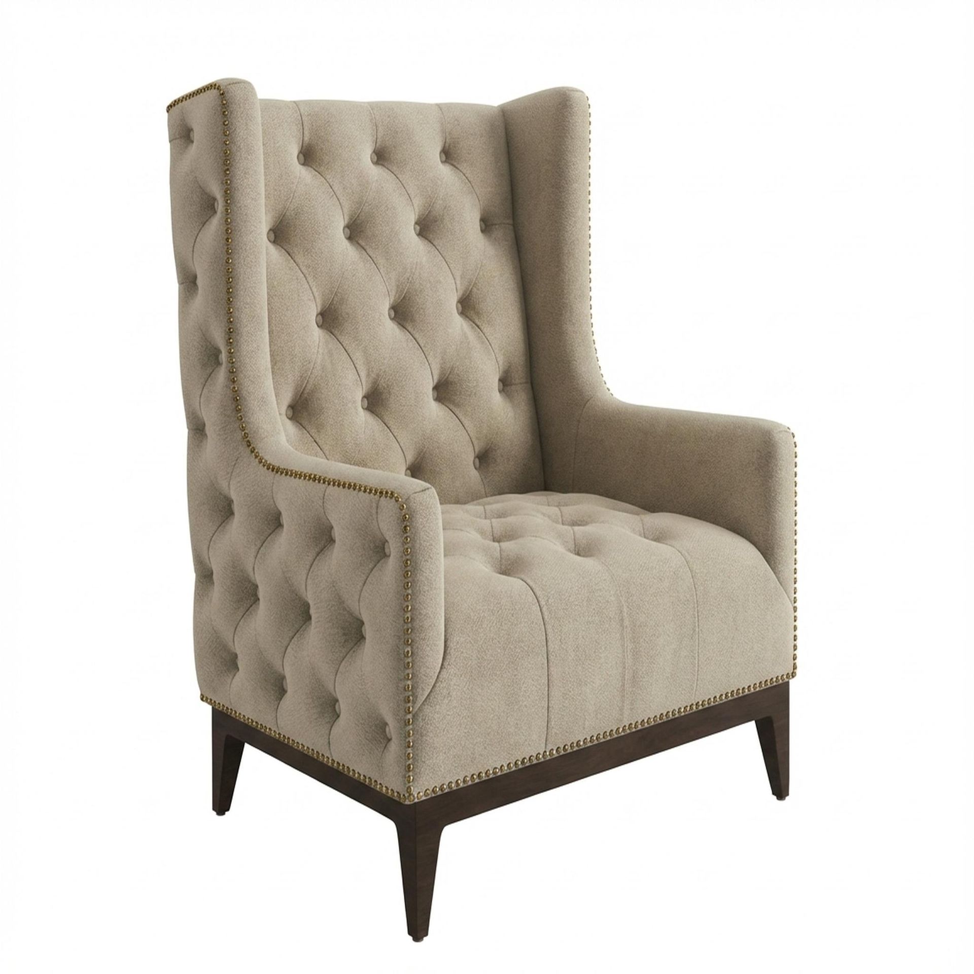 Tasha Tufted Accent Chair, Coco Walnut Legs Premium Alabaster Upholstery