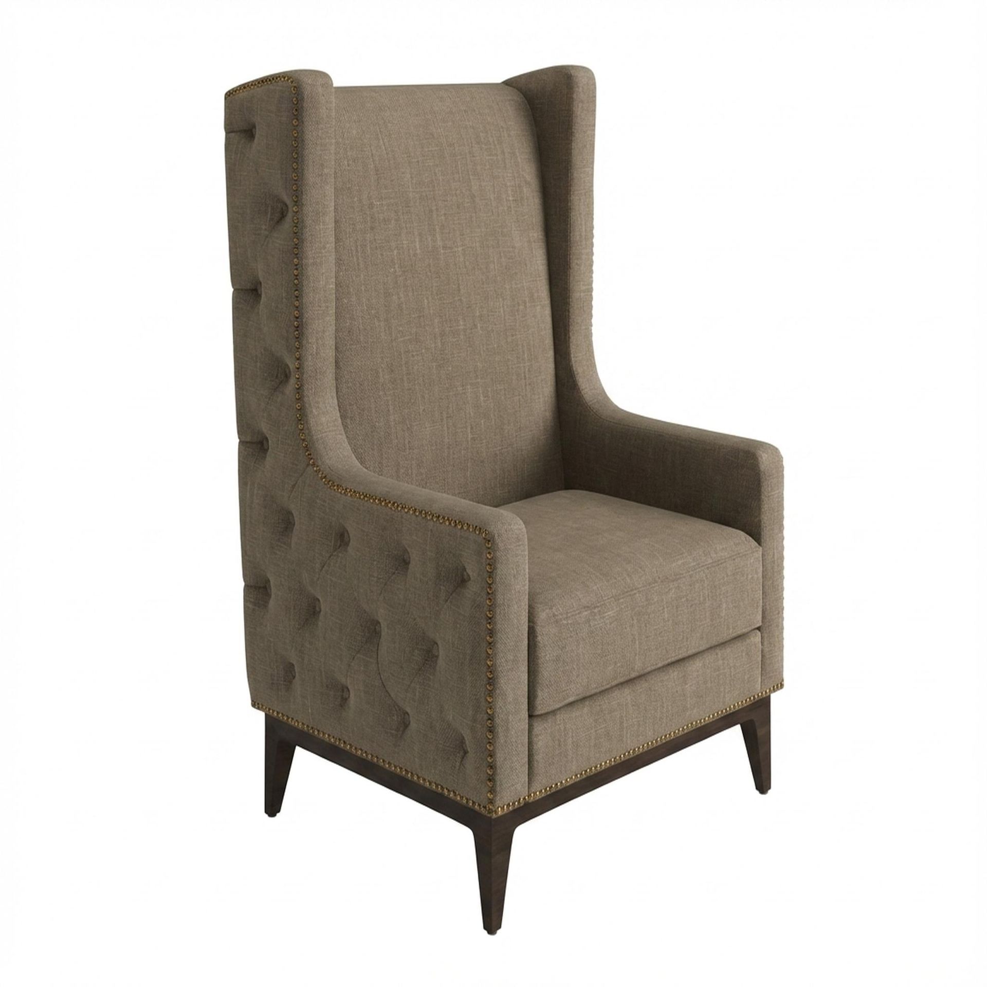 Tasha Tufted Accent Chair, Coco Walnut Legs Premium Dusky Biege Upholstery