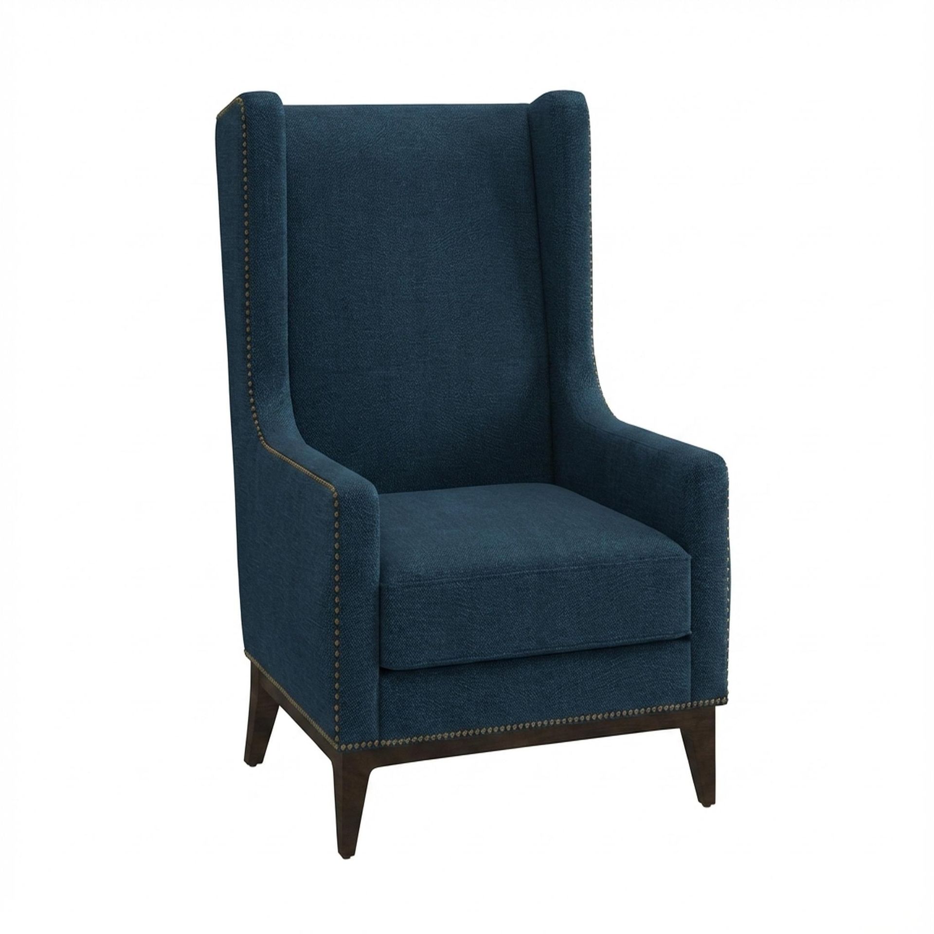 Tasha Tufted Accent Chair, Coco Walnut Legs Premium Steel Blue Upholstery