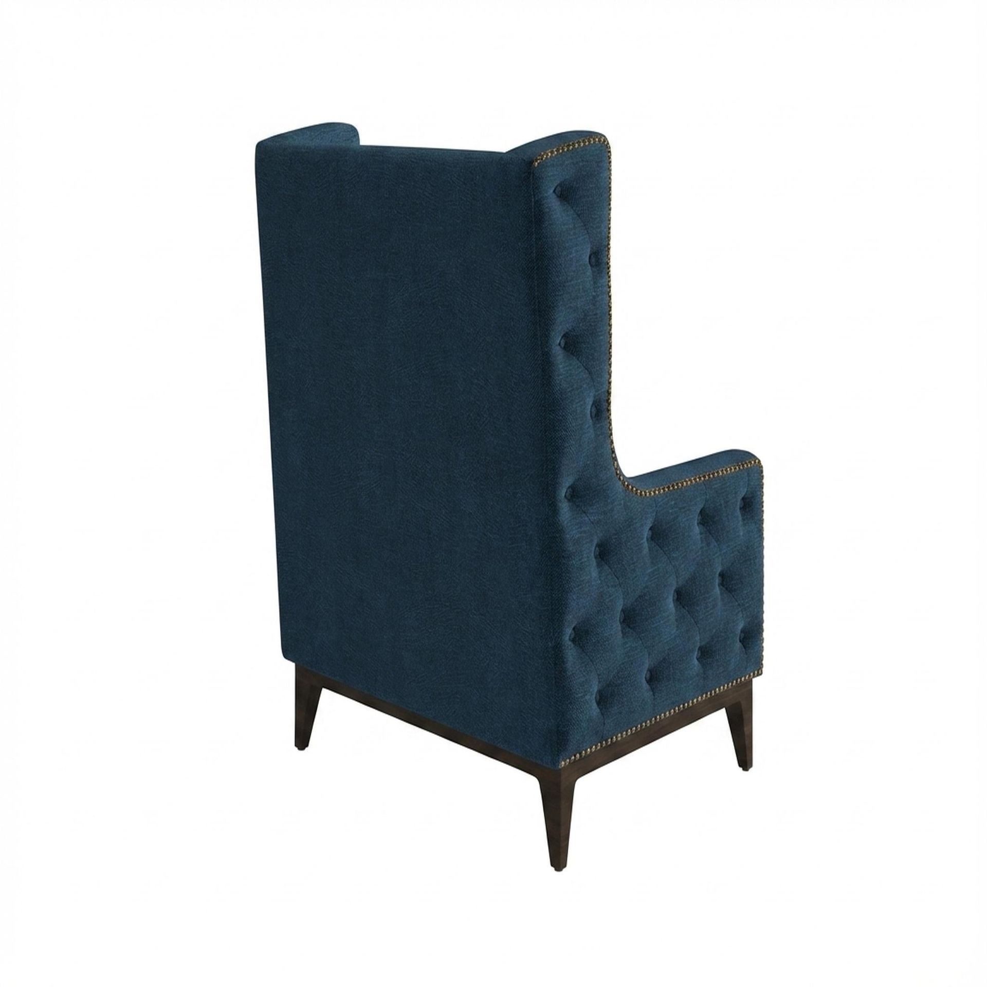 Tasha Tufted Accent Chair, Coco Walnut Legs Premium Steel Blue Upholstery