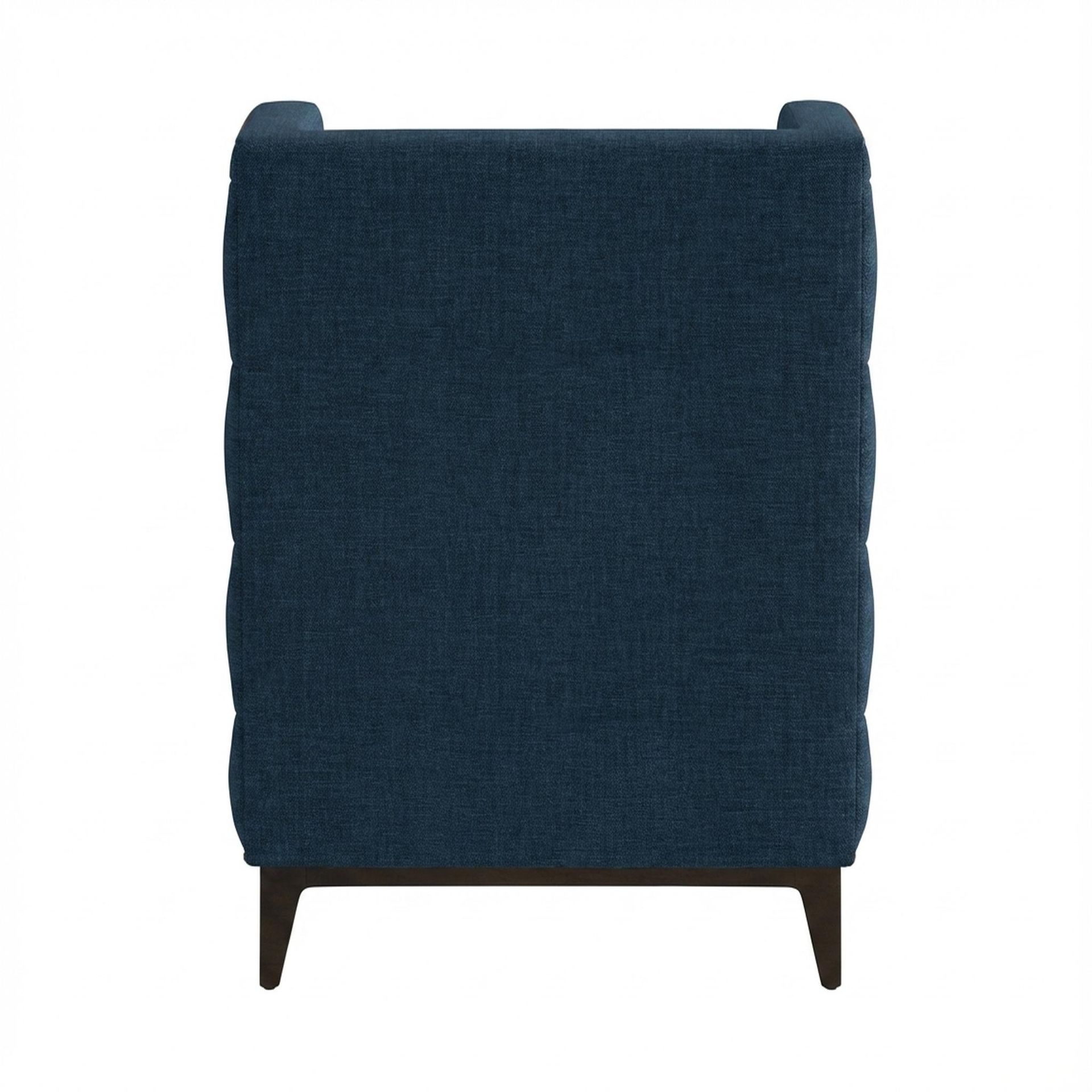 Tasha Tufted Accent Chair, Coco Walnut Legs Premium Steel Blue Upholstery