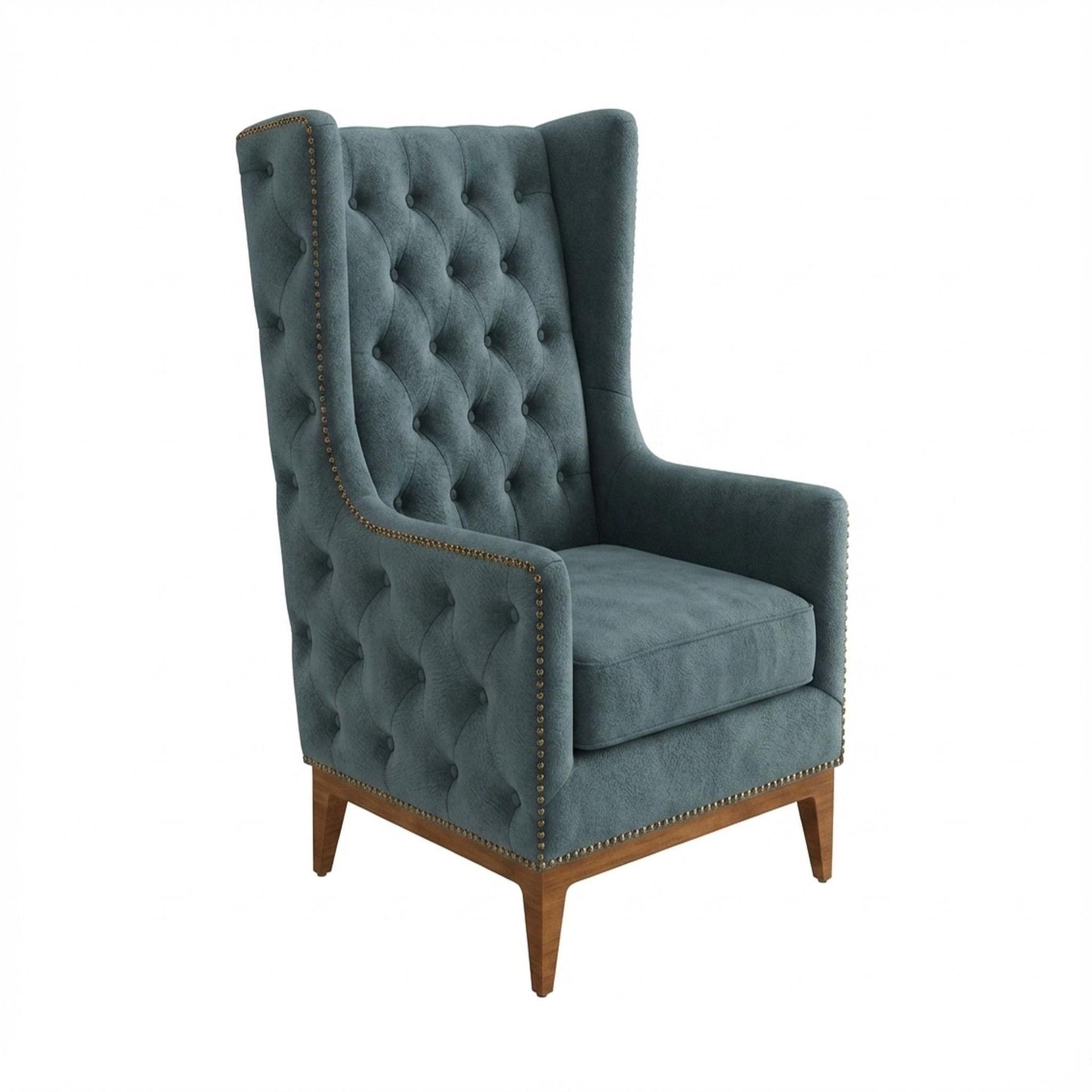 Tasha Tufted Accent Chair, Warm Cedar Legs Essential Teal Mist Upholstery