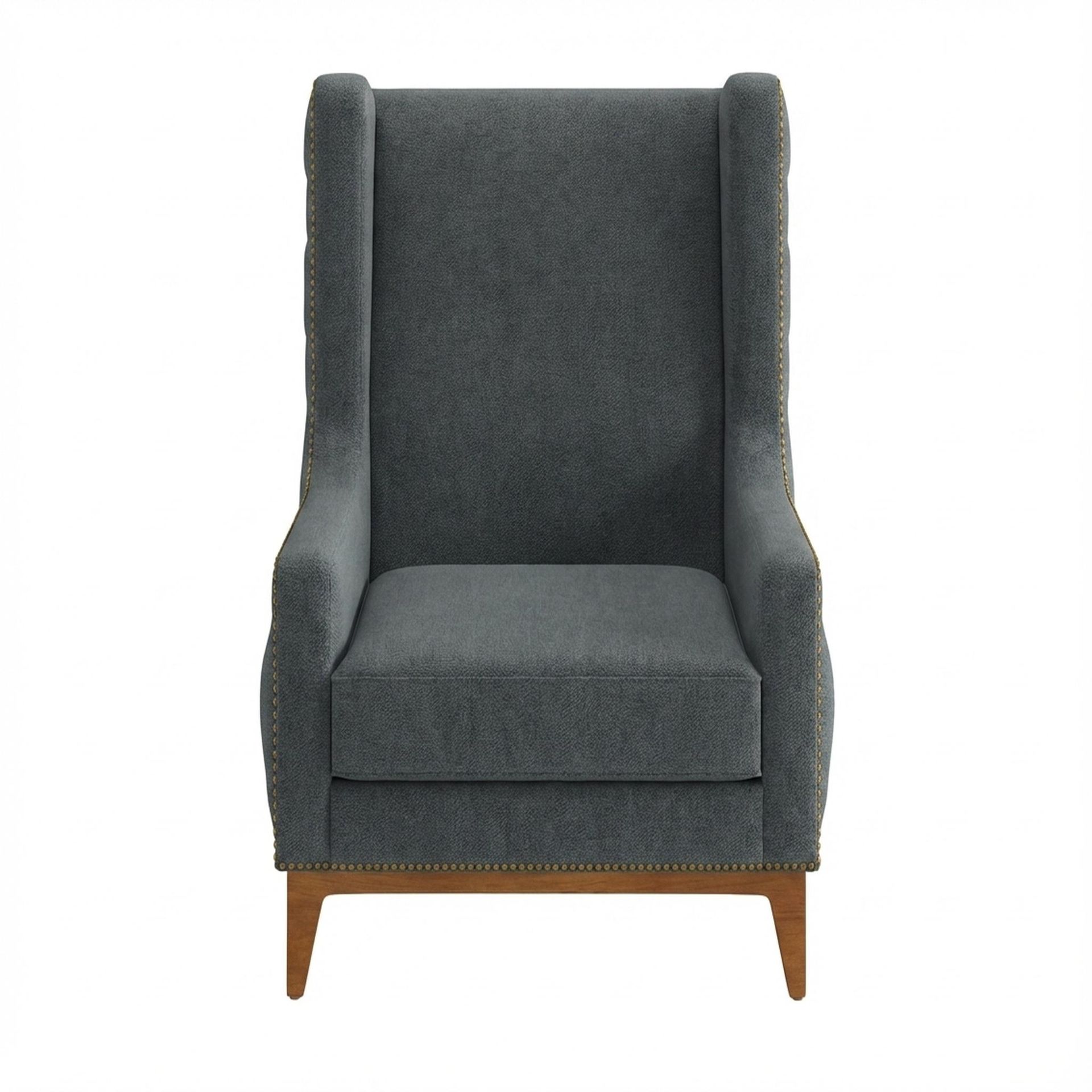 Tasha Tufted Accent Chair, Warm Cedar Legs Premium Fog Grey Upholstery