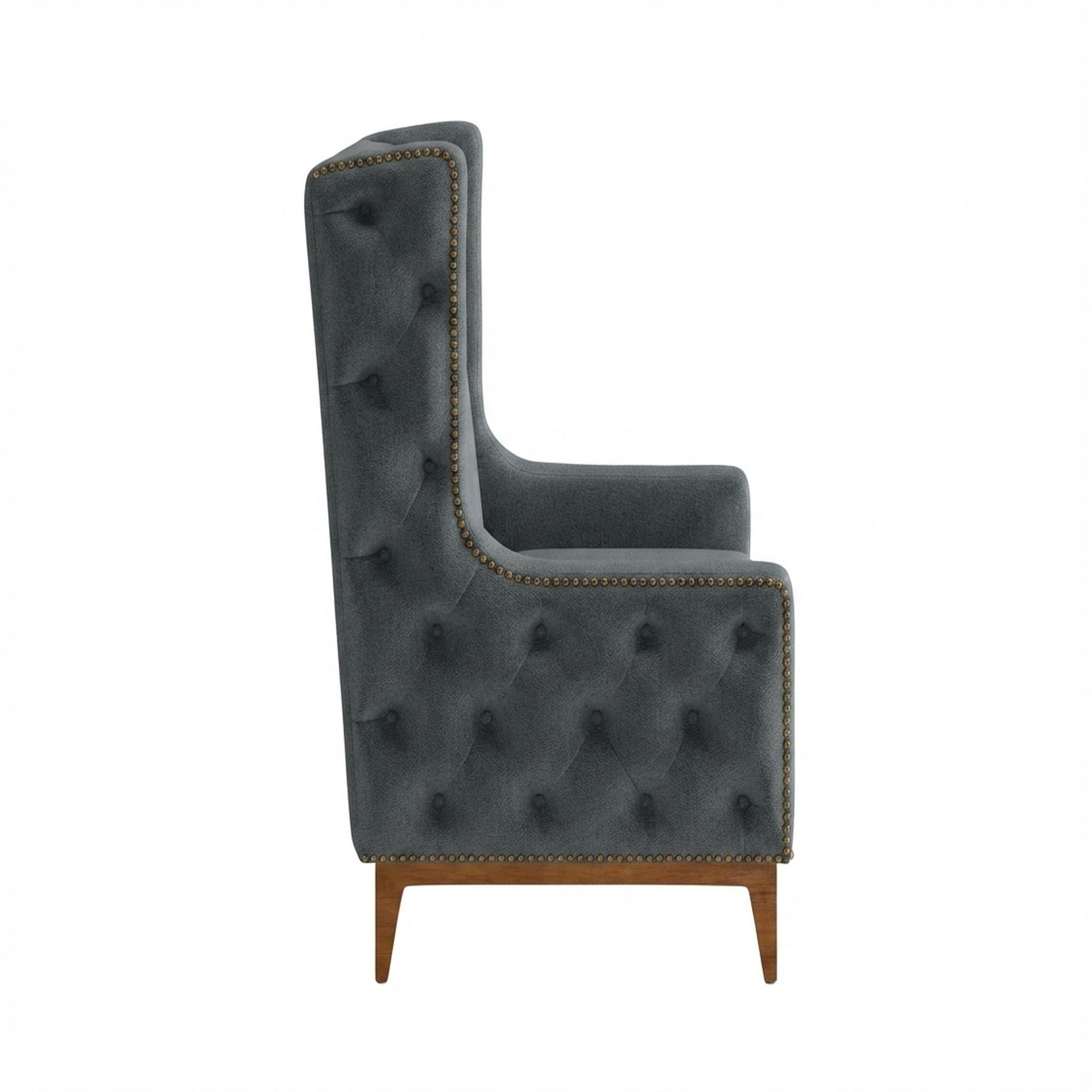 Tasha Tufted Accent Chair, Warm Cedar Legs Premium Fog Grey Upholstery