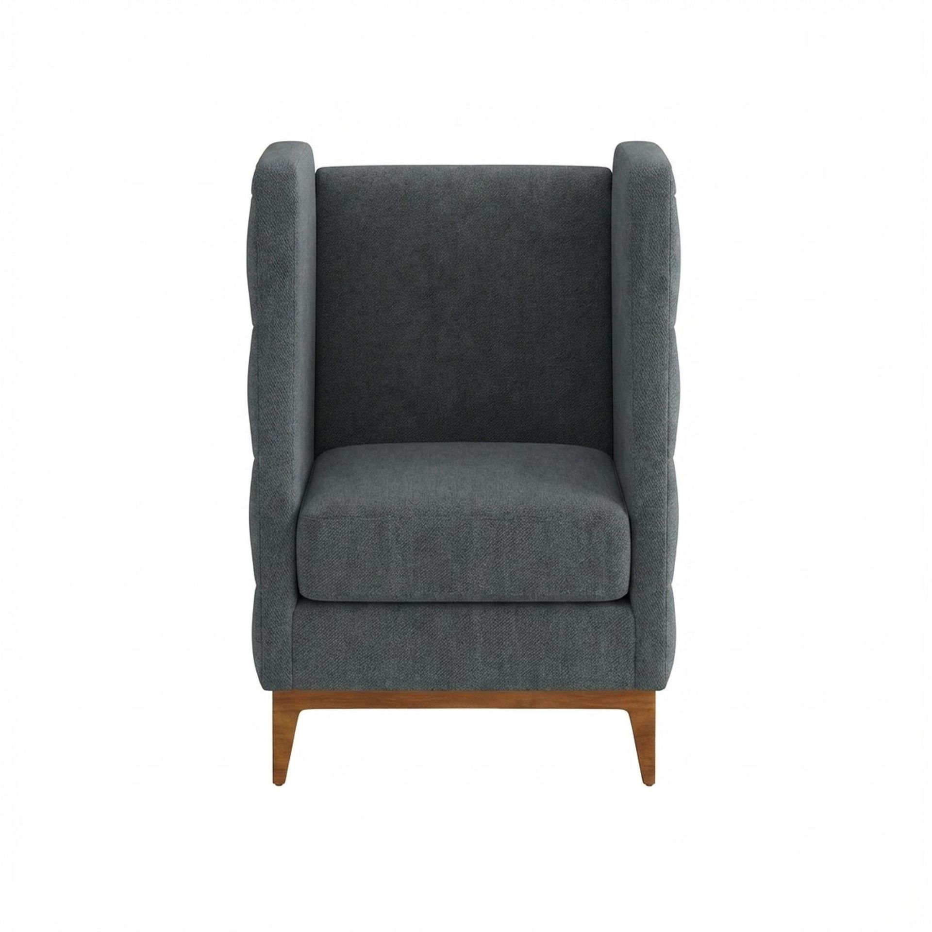 Tasha Tufted Accent Chair, Warm Cedar Legs Premium Fog Grey Upholstery