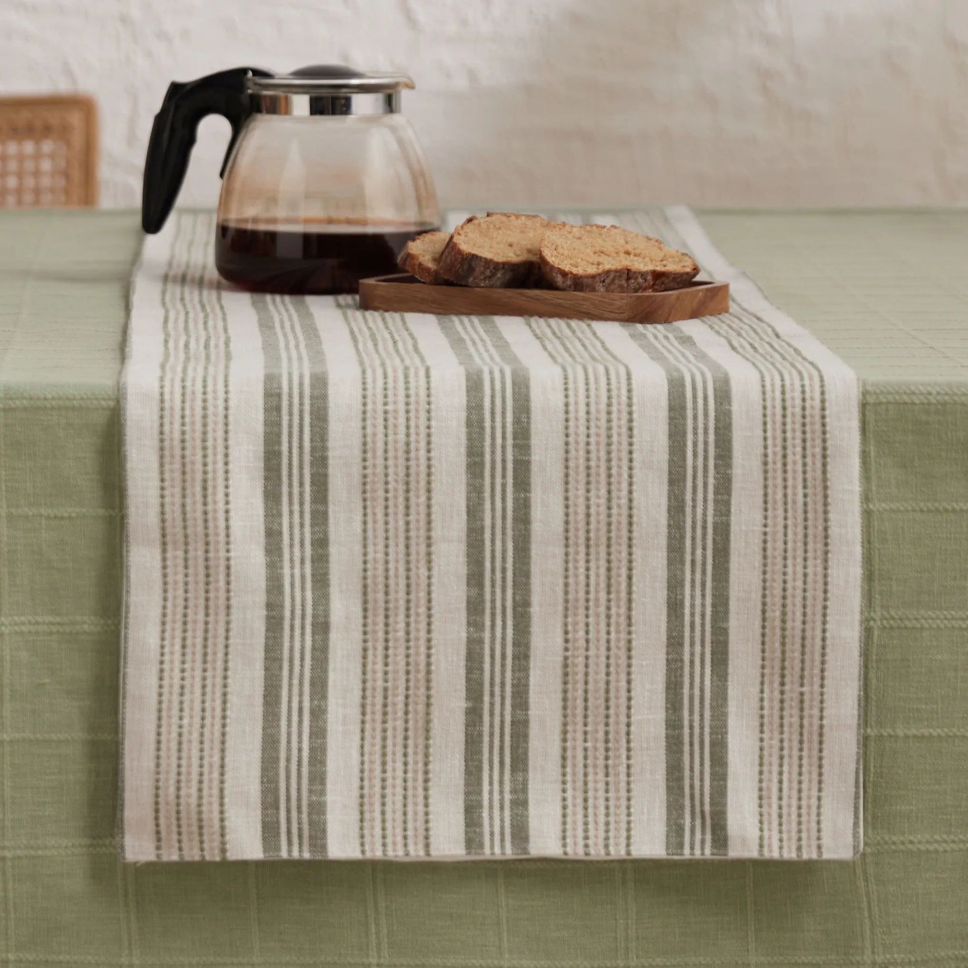 Woven Stripe 331 GSM 58% Cotton Green Table Runner | Kaleida