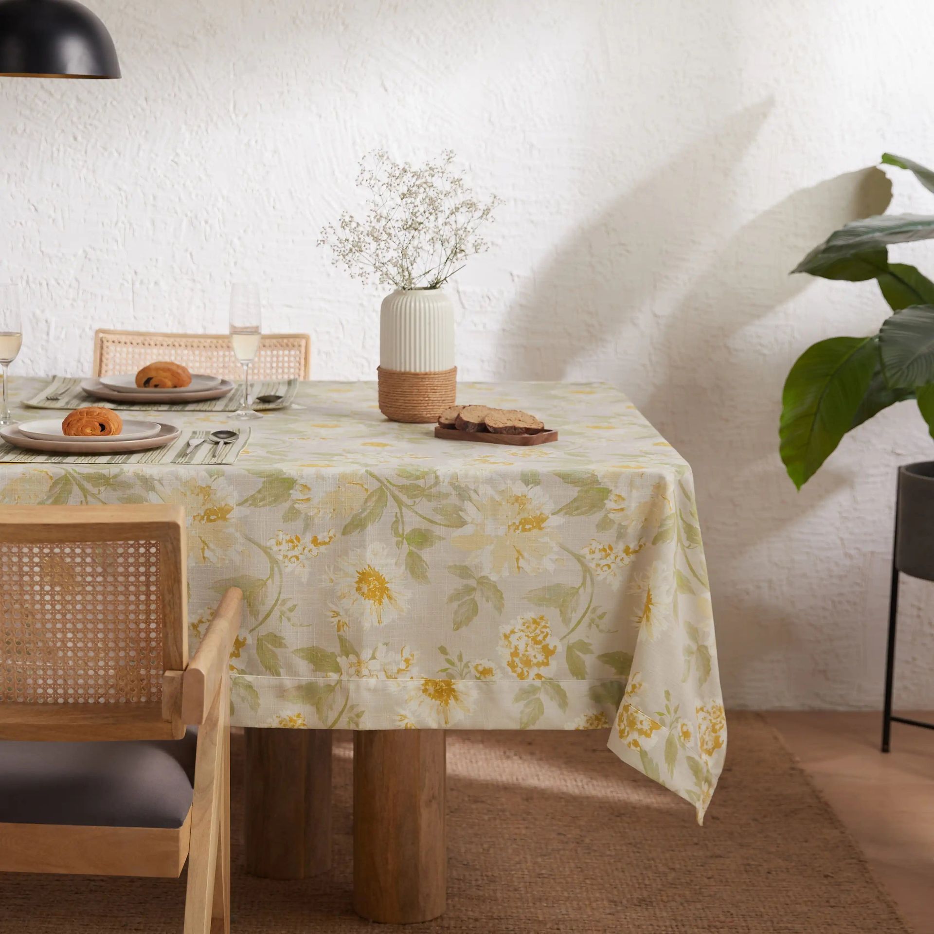 Floral 321 GSM 85% Polyester Yellow 6 Seater Table Cloth | Kaleida