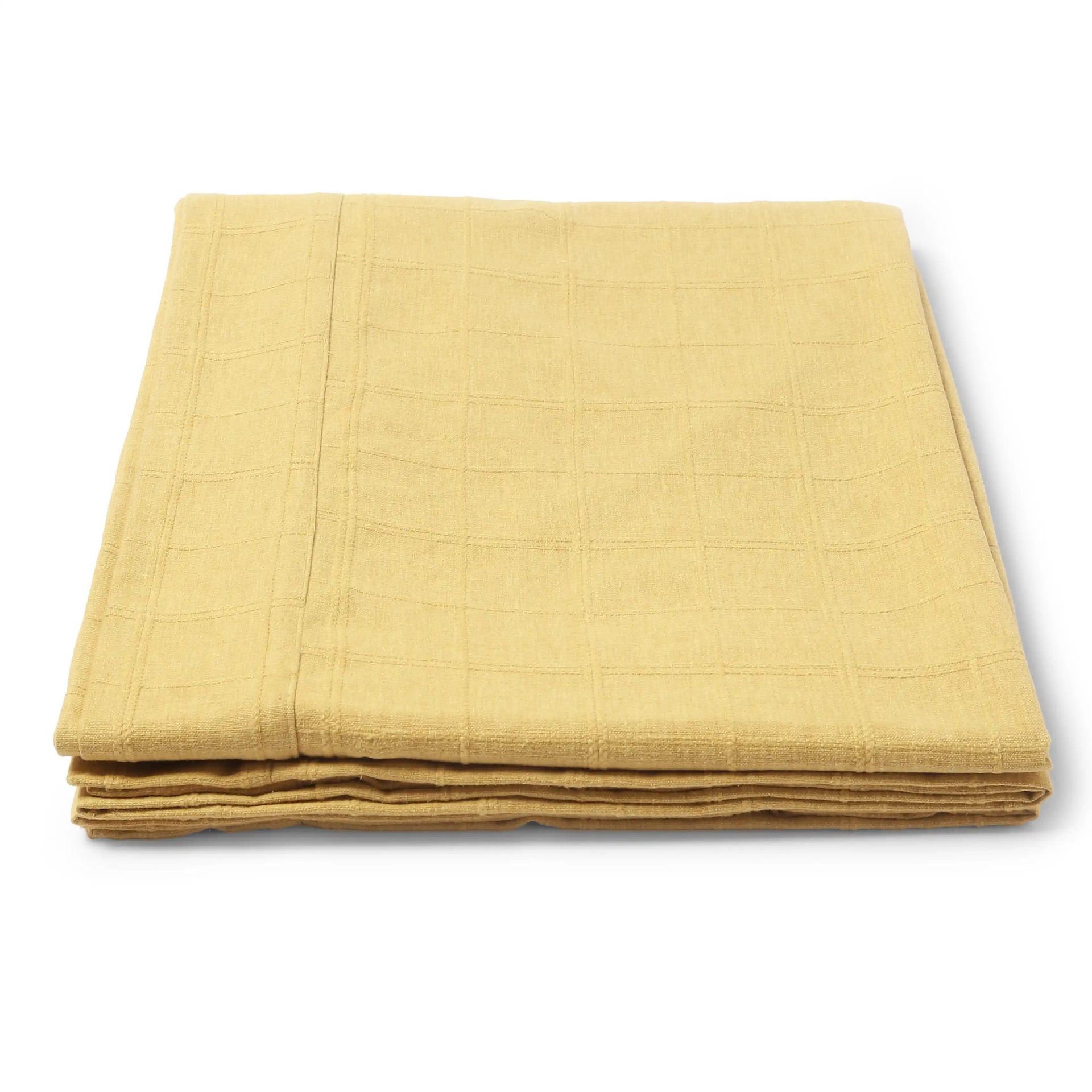 Solid Dyed 355 GSM 50% Cotton Yellow 6 Seater Table Cloth | Kaleida