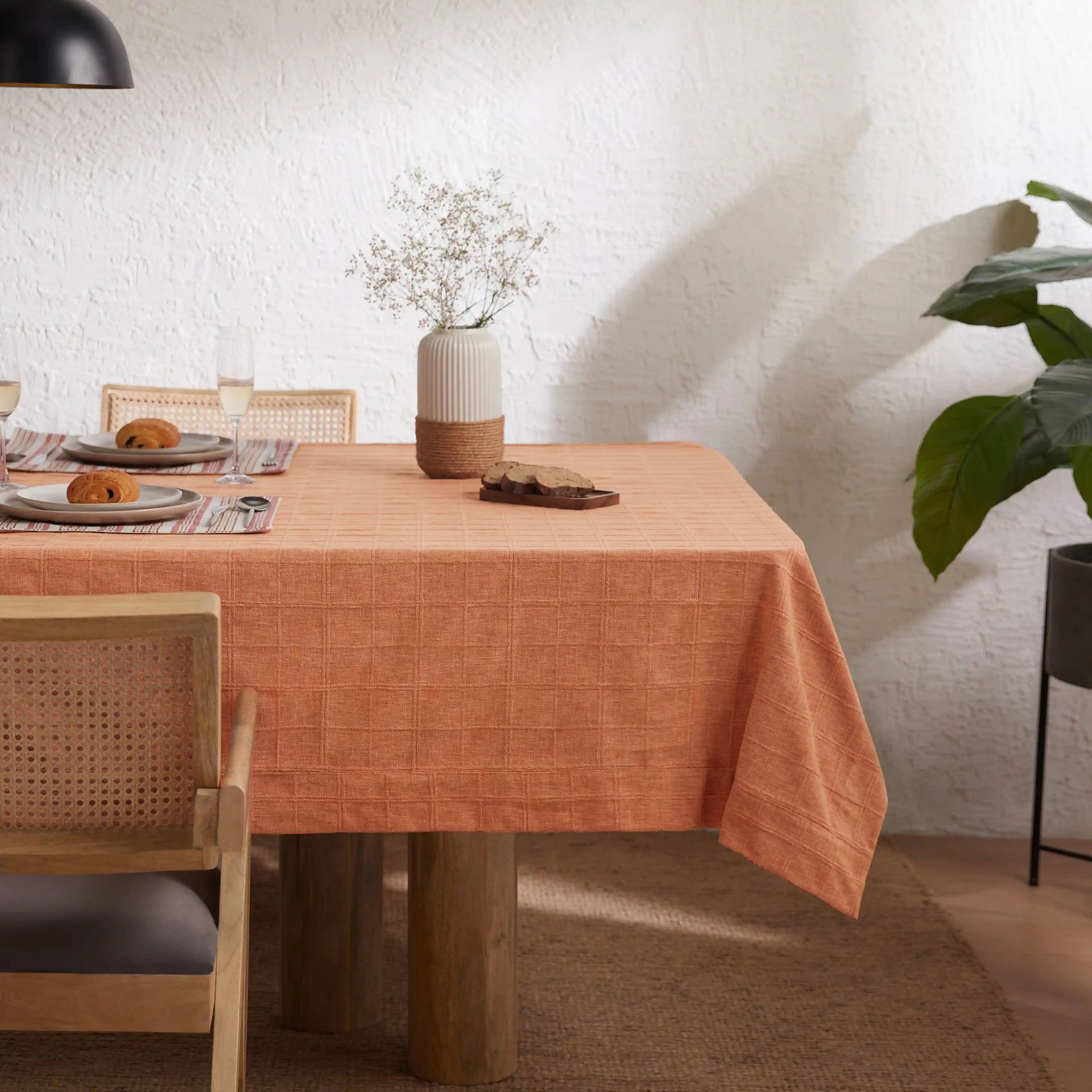 Solid Dyed 355 GSM 50% Cotton Red 6 Seater Table Cloth | Kaleida