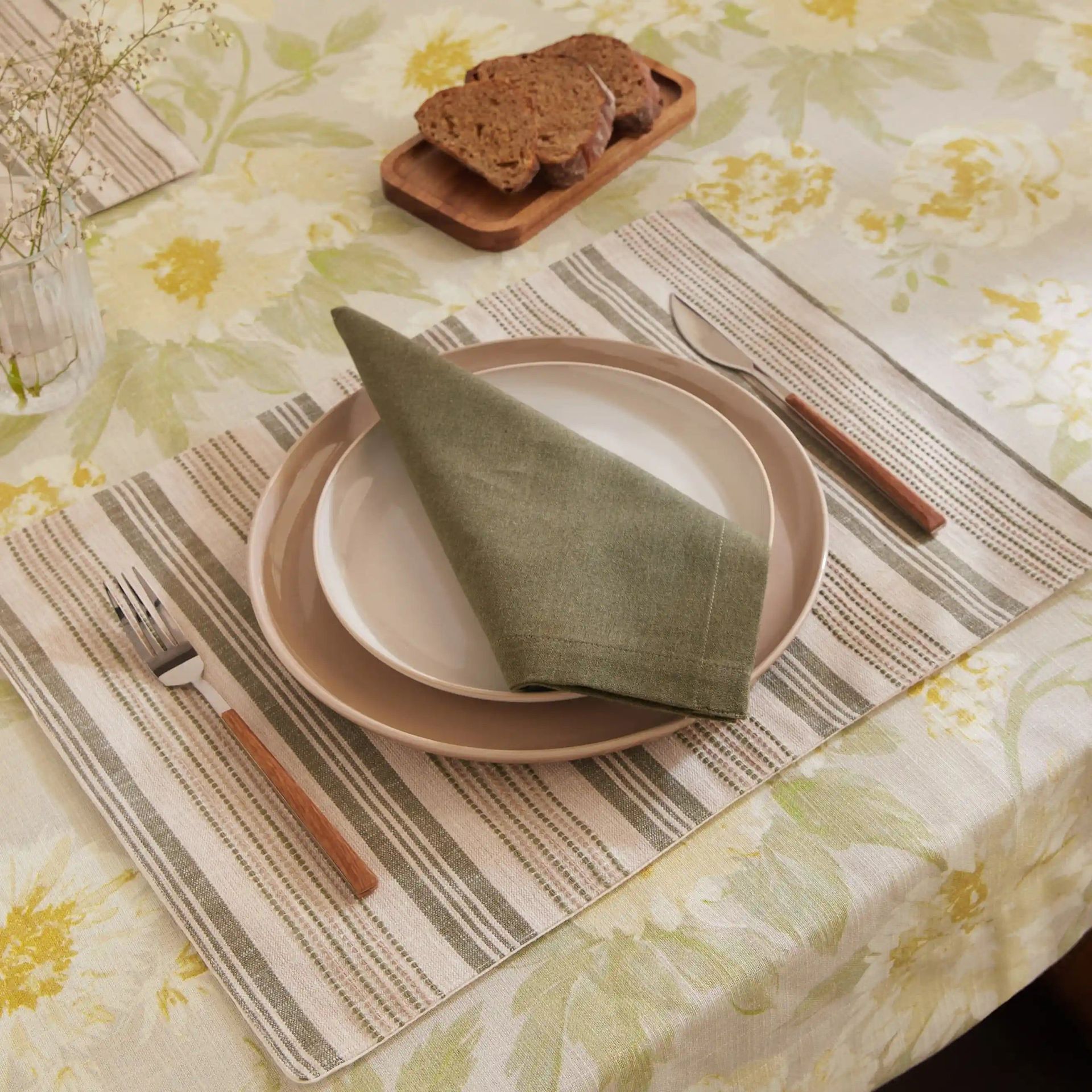 Floral 321 GSM 85% Polyester Yellow 4 Seater Table Cloth | Kaleida