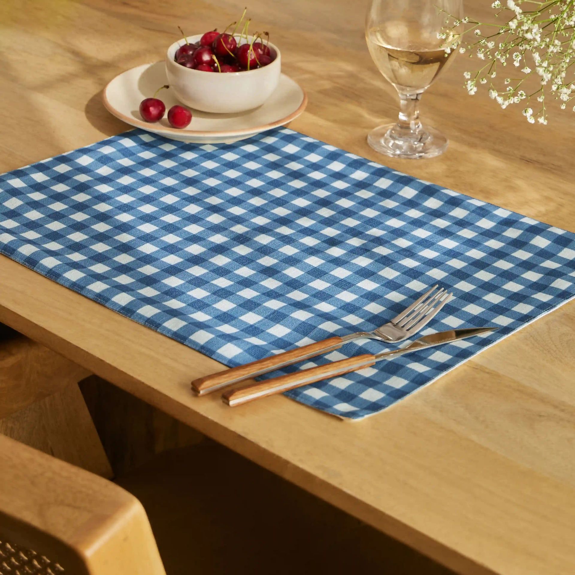 Big Gingham 319 GSM 100% Polyester Blue Set of 4 Table Mat | Nonna's Home