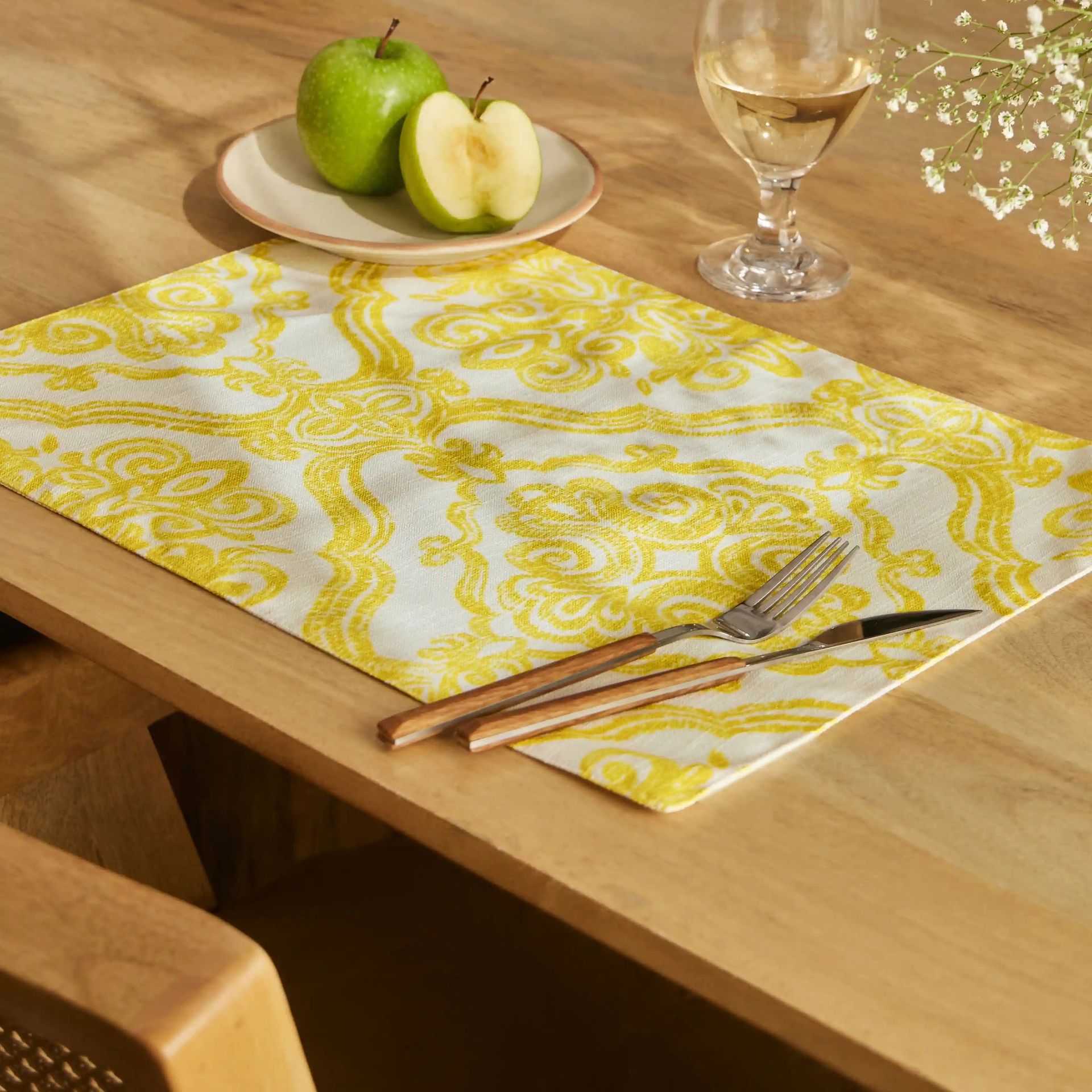 Ethnic 319 GSM 100% Polyester Yellow Set of 6 Table Mat | Nonna's Home