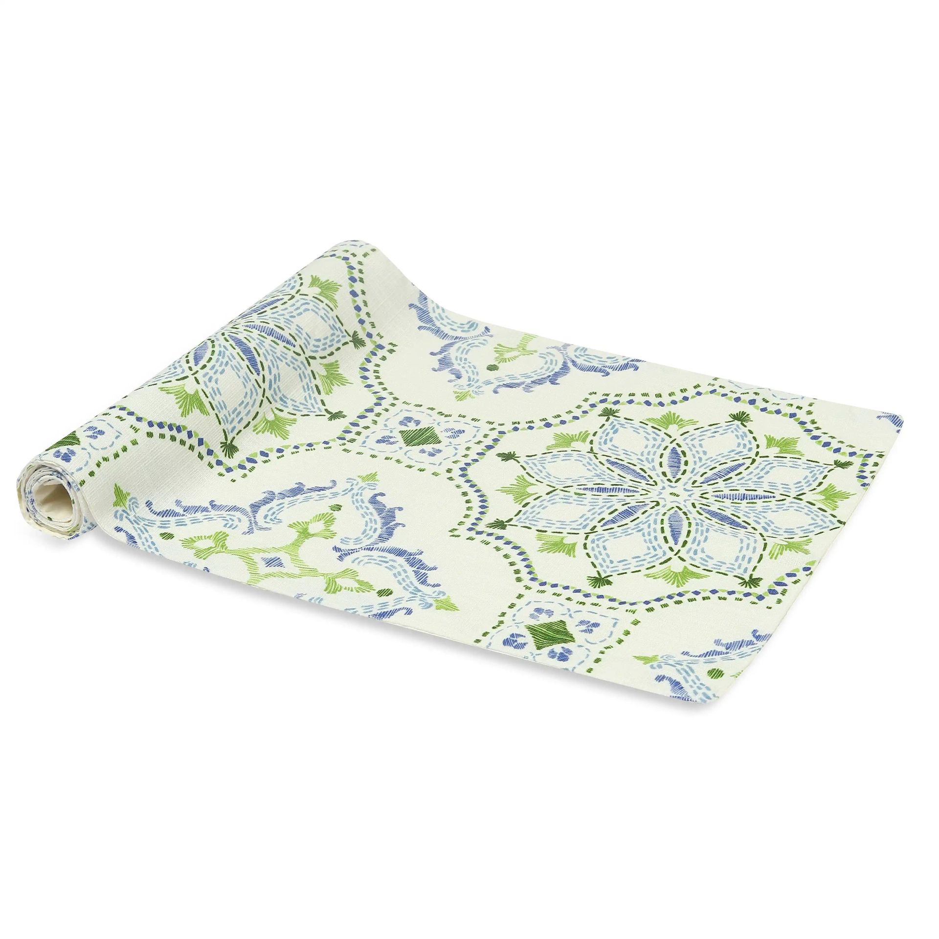 Ethnic 319 GSM 100% Polyester Blue Table Runner | Nonna's Home