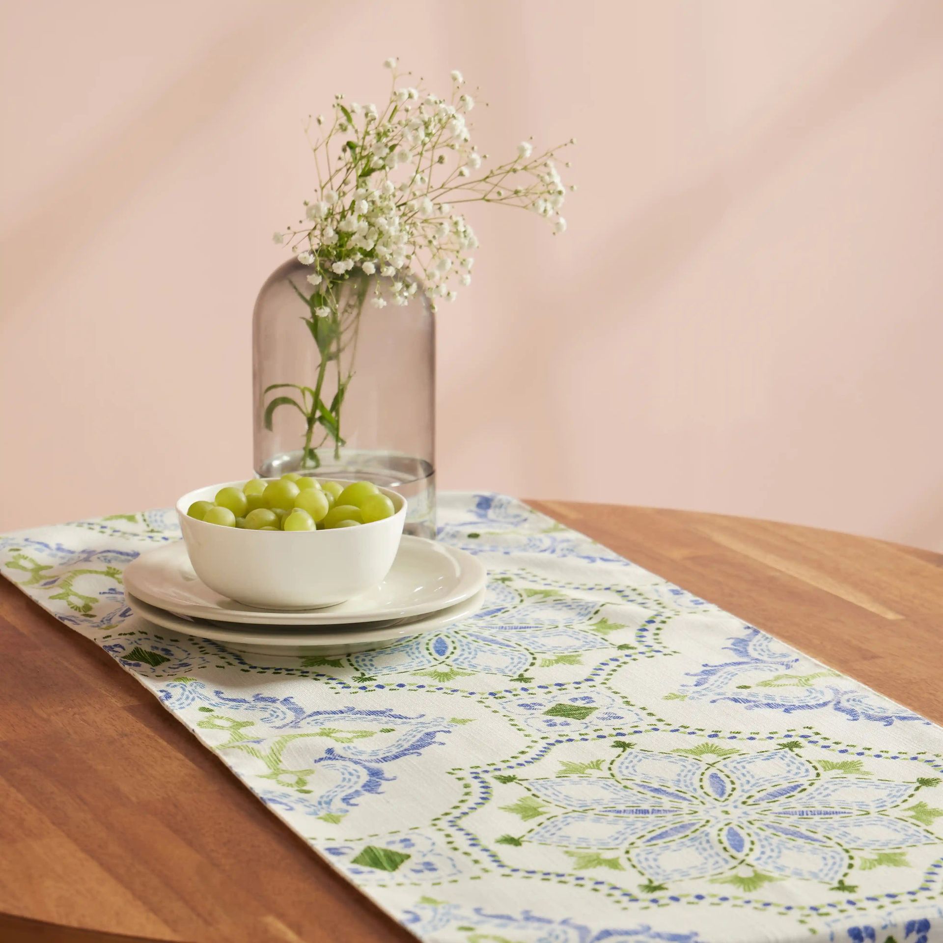 Ethnic 319 GSM 100% Polyester Blue Table Runner | Nonna's Home