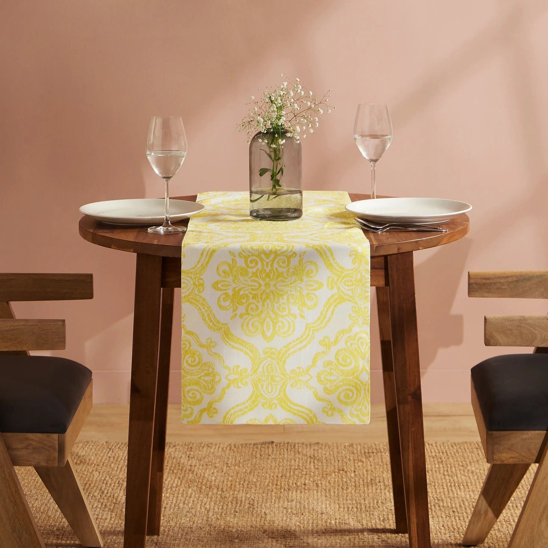 Ethnic 319 GSM 100% Polyester Yellow Table Runner | Nonna's Home