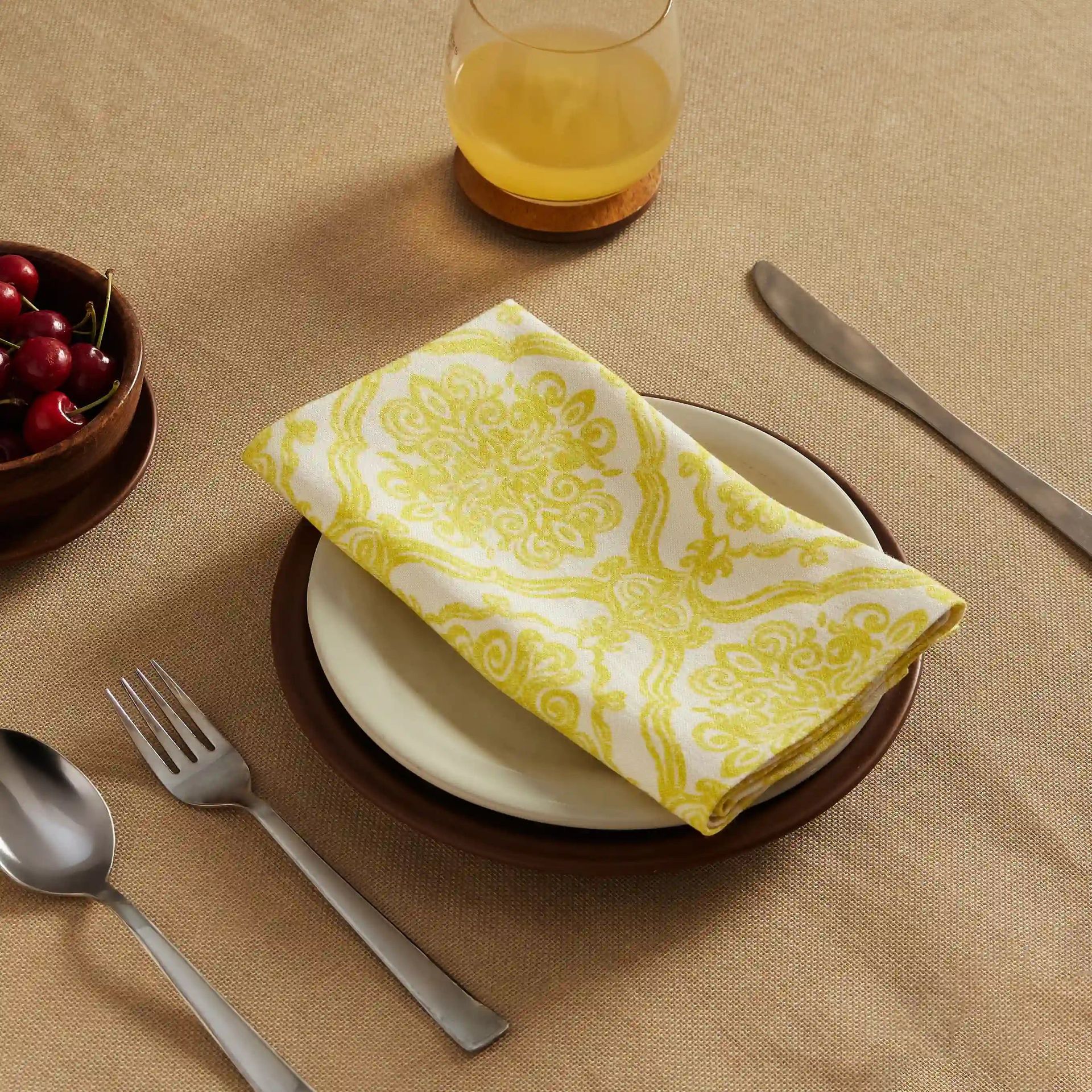 Ethnic 280 GSM 100% Cotton Yellow Set of 4 Table Napkin | Nonna's Home