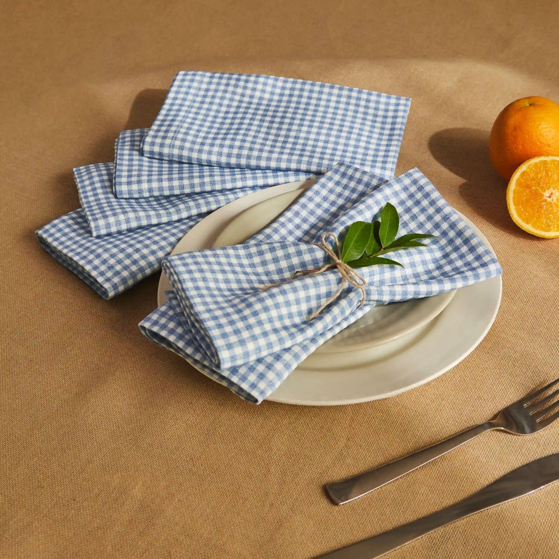 Small Gingham 280 GSM 100% Cotton Blue Set of 4 Table Napkin | Nonna's Home