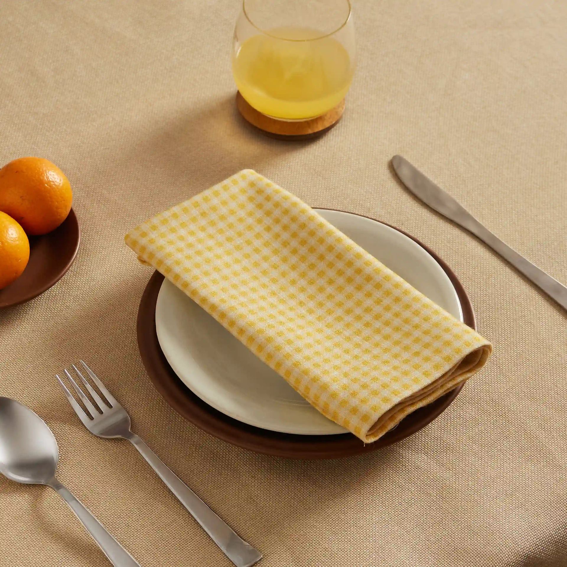 Small Gingham 280 GSM 100% Cotton Yellow Set of 4 Table Napkin | Nonna's Home