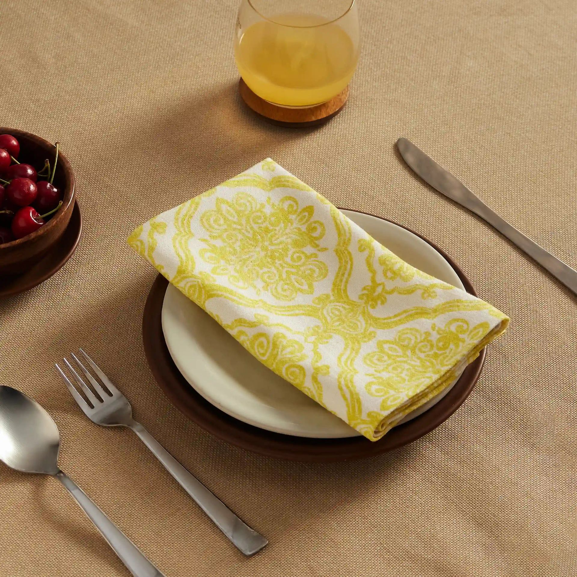Ethnic 280 GSM 100% Cotton Yellow Set of 6 Table Napkin | Nonna's Home