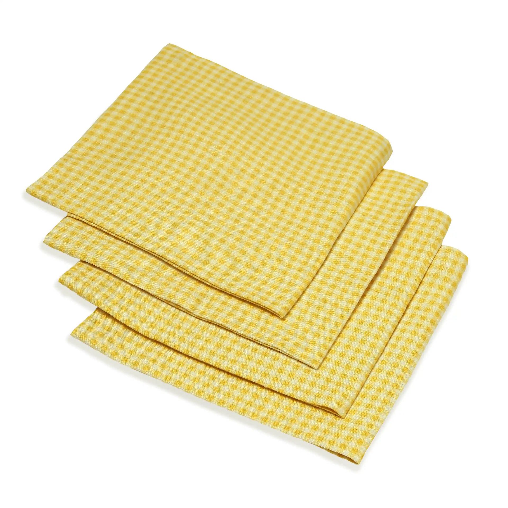 Small Gingham 280 GSM 100% Cotton Yellow Set of 6 Table Napkin | Nonna's Home