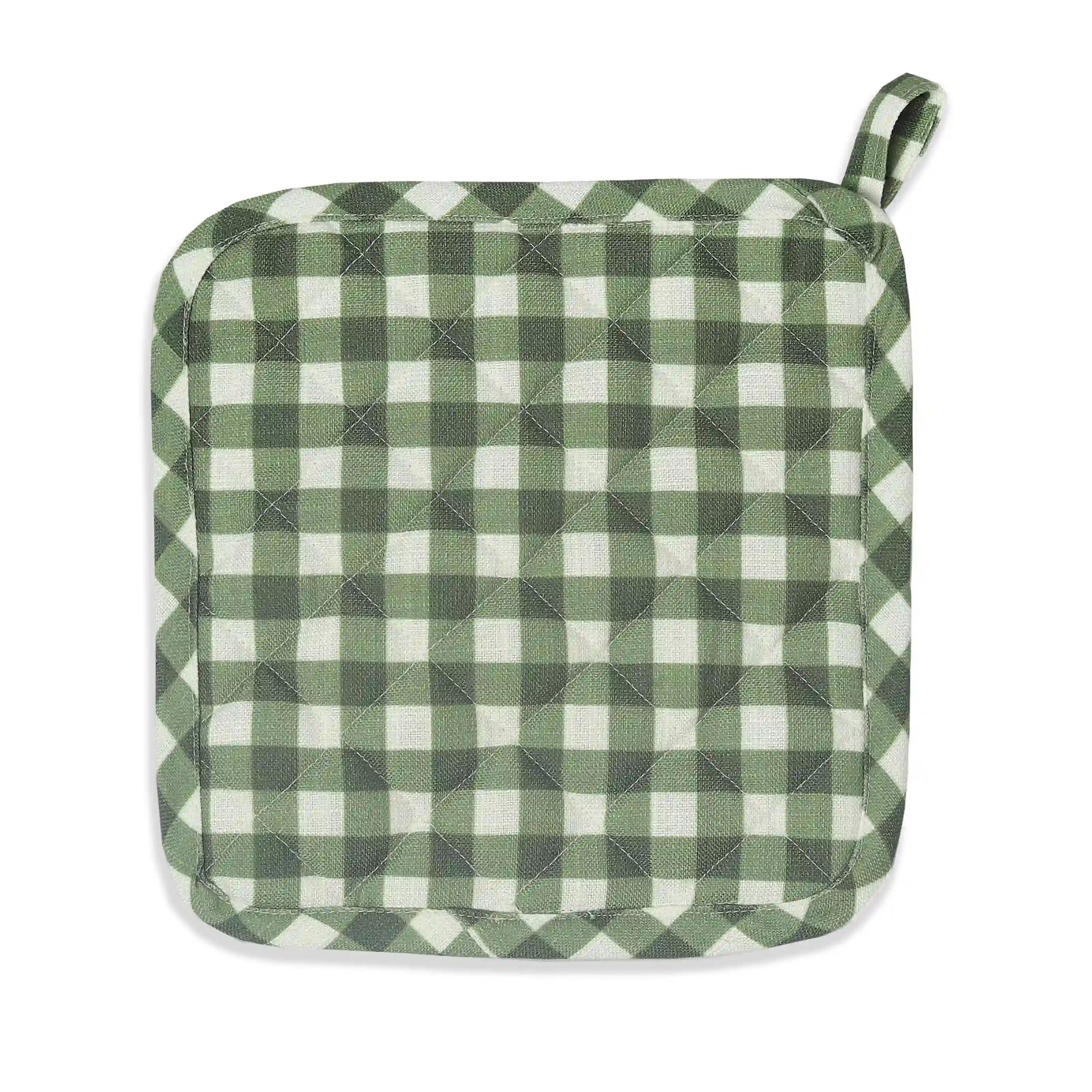 Green Small Gingham Set of 2 Pot Holder | Nonna's Home